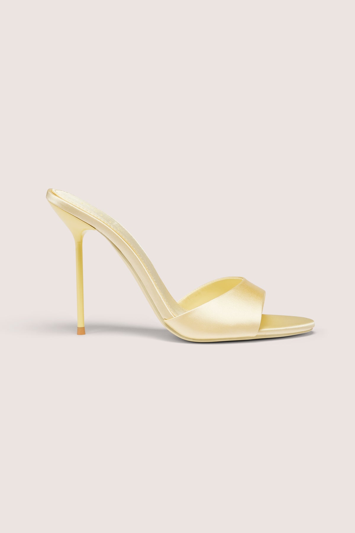 Satin Heeled Mule Sandal in Butter Yellow