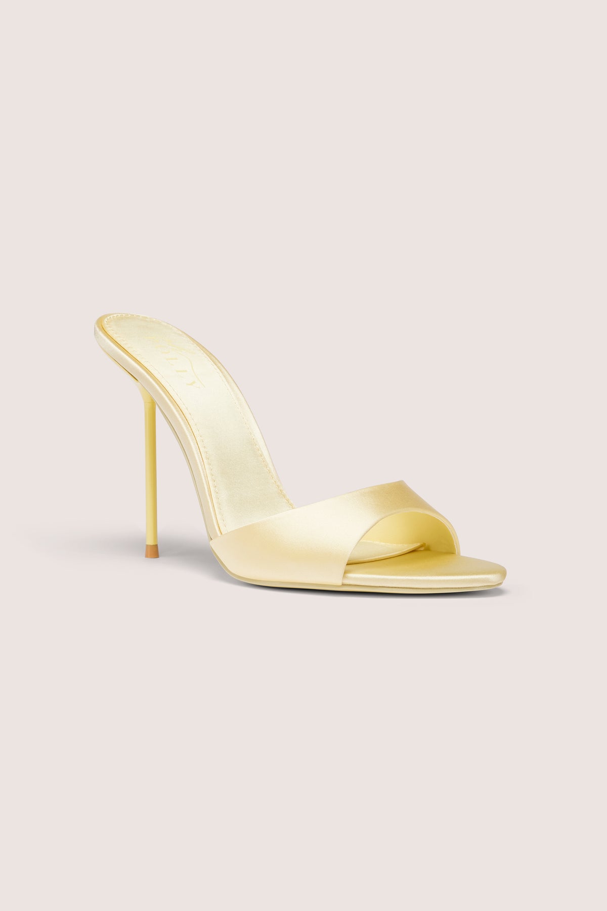 Satin Heeled Mule Sandal in Butter Yellow - 1