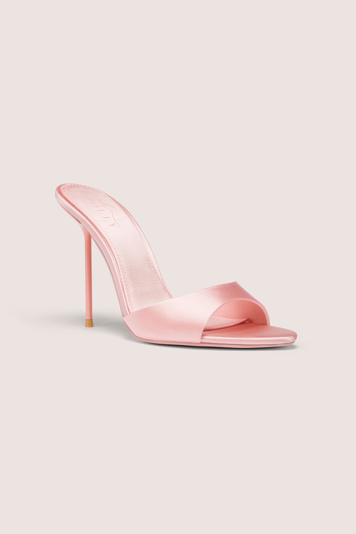 Satin Heeled Mule Sandal in Soft Pink - 1