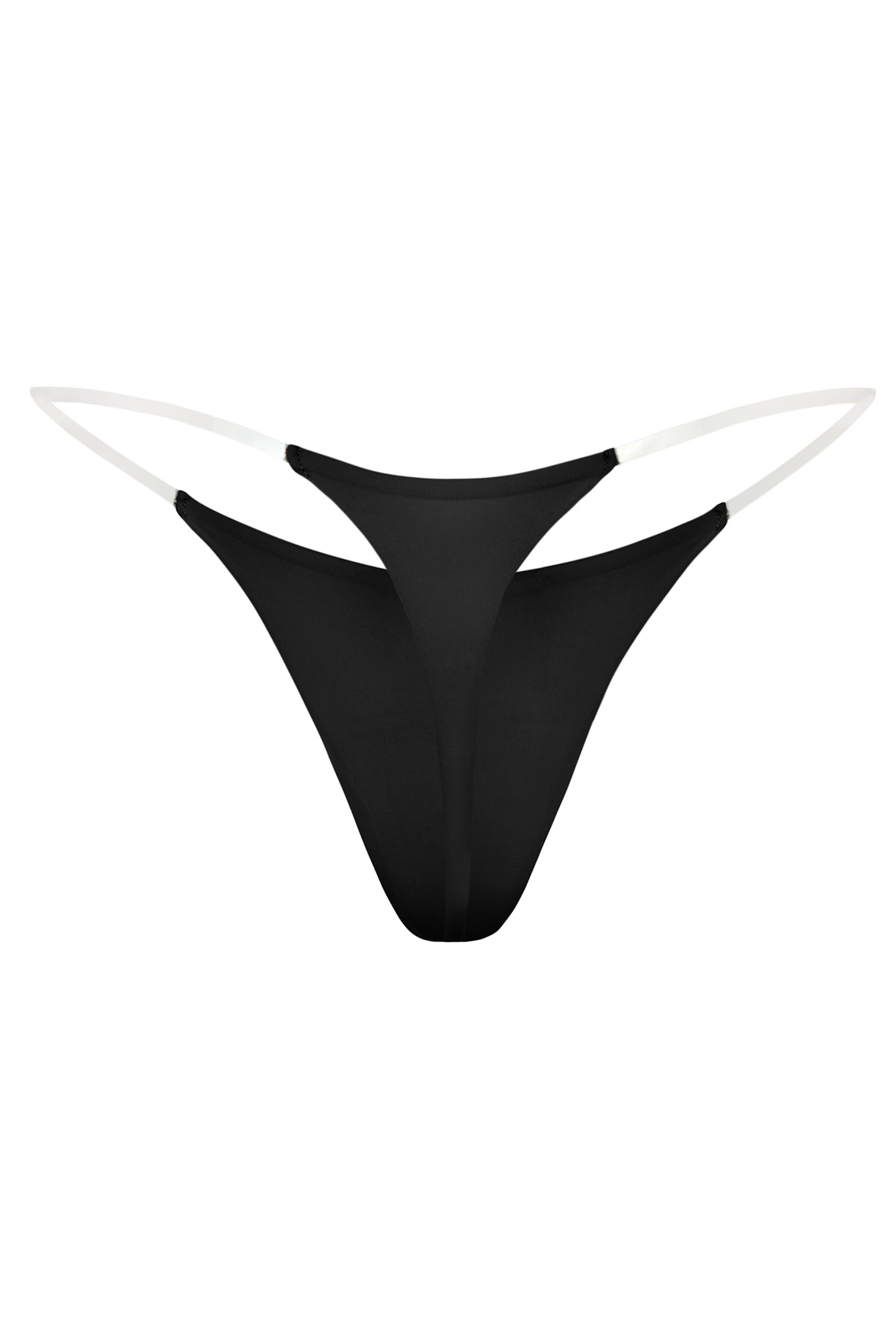 Seamless Knit Clear Strap Thong in Black - 2