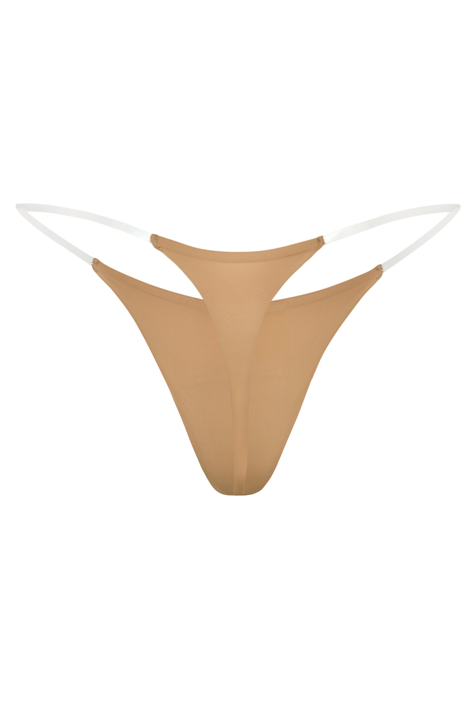 Seamless Knit Clear Strap Thong in Caramel - 2