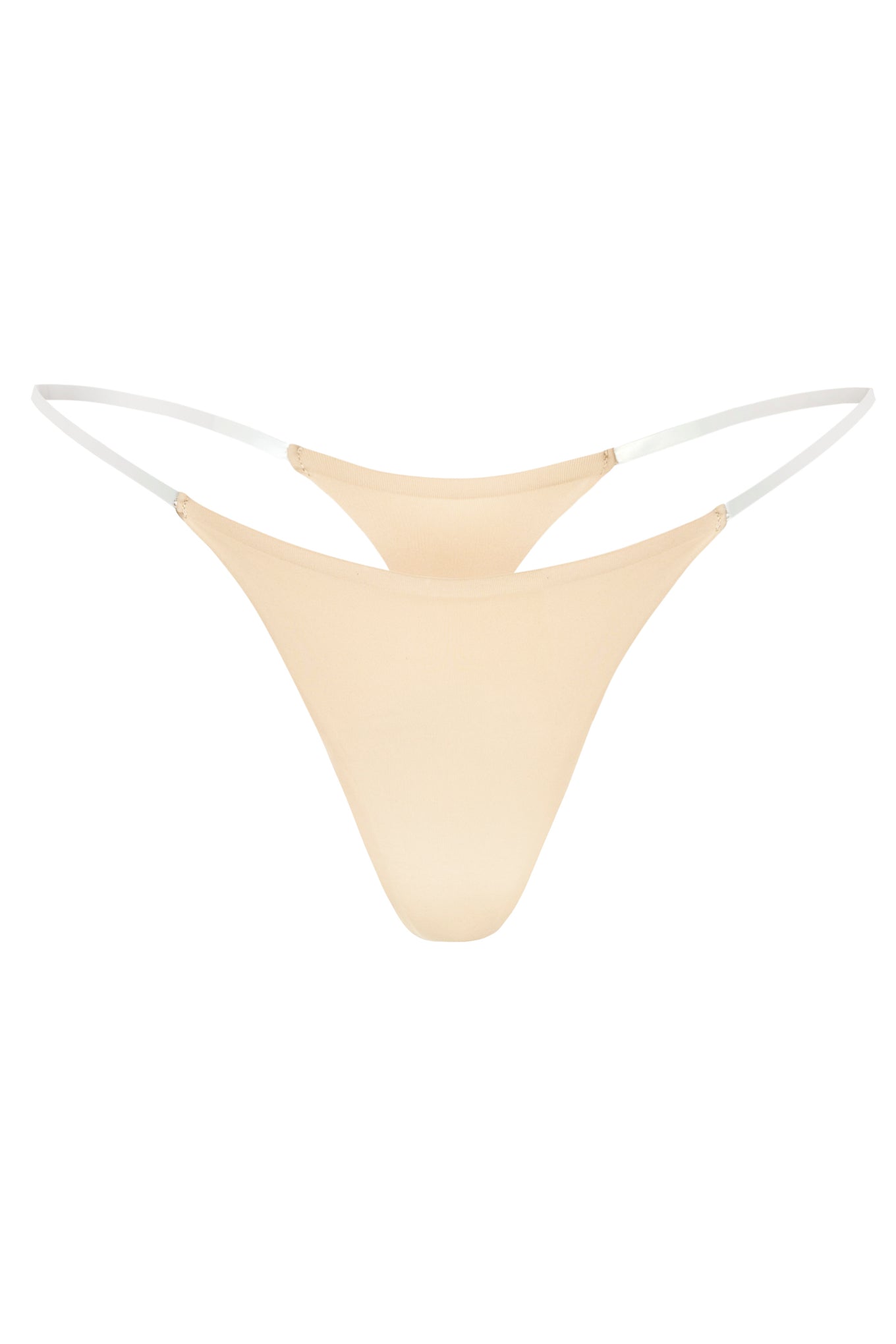 Seamless Knit Clear Strap Thong in Warm Peach - 1