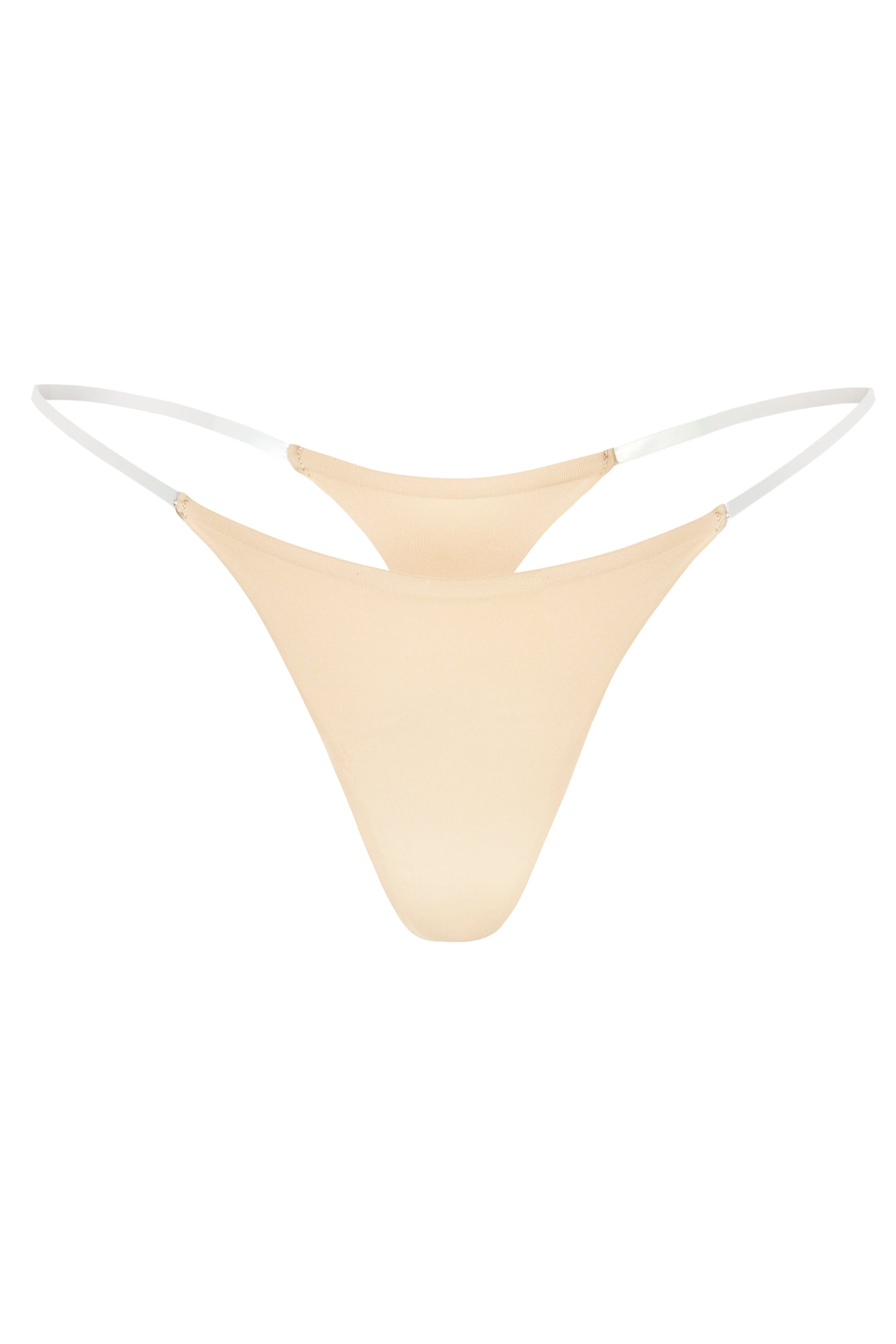 Seamless Knit Clear Strap Thong in Warm Peach - 1