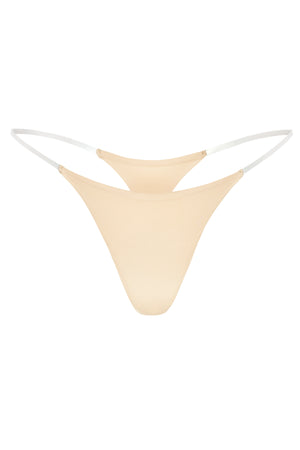 Seamless Knit Clear Strap Thong in Warm Peach