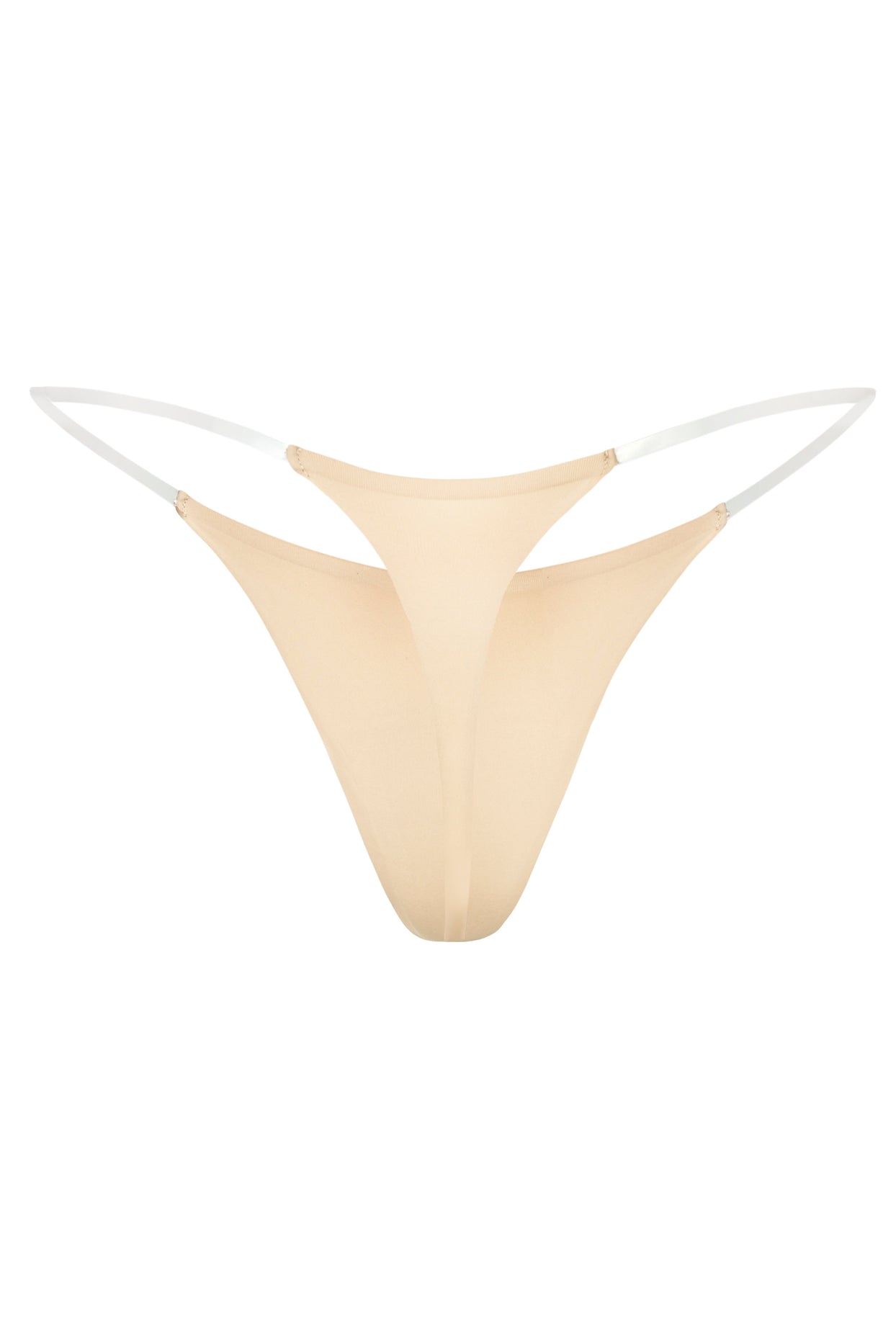 Seamless Knit Clear Strap Thong in Warm Peach - 2