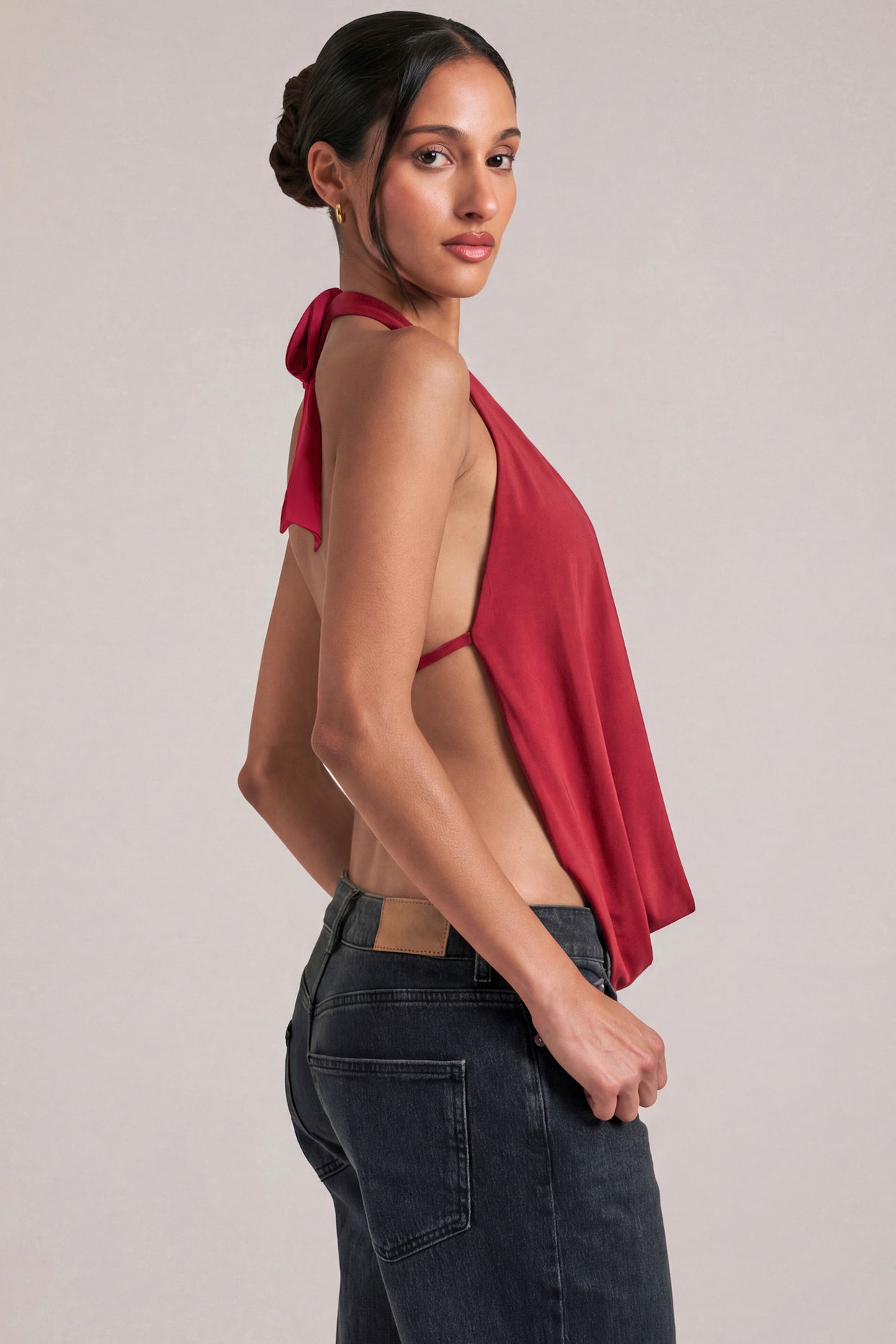 Draped Cowl Top in Cherry Red - 3