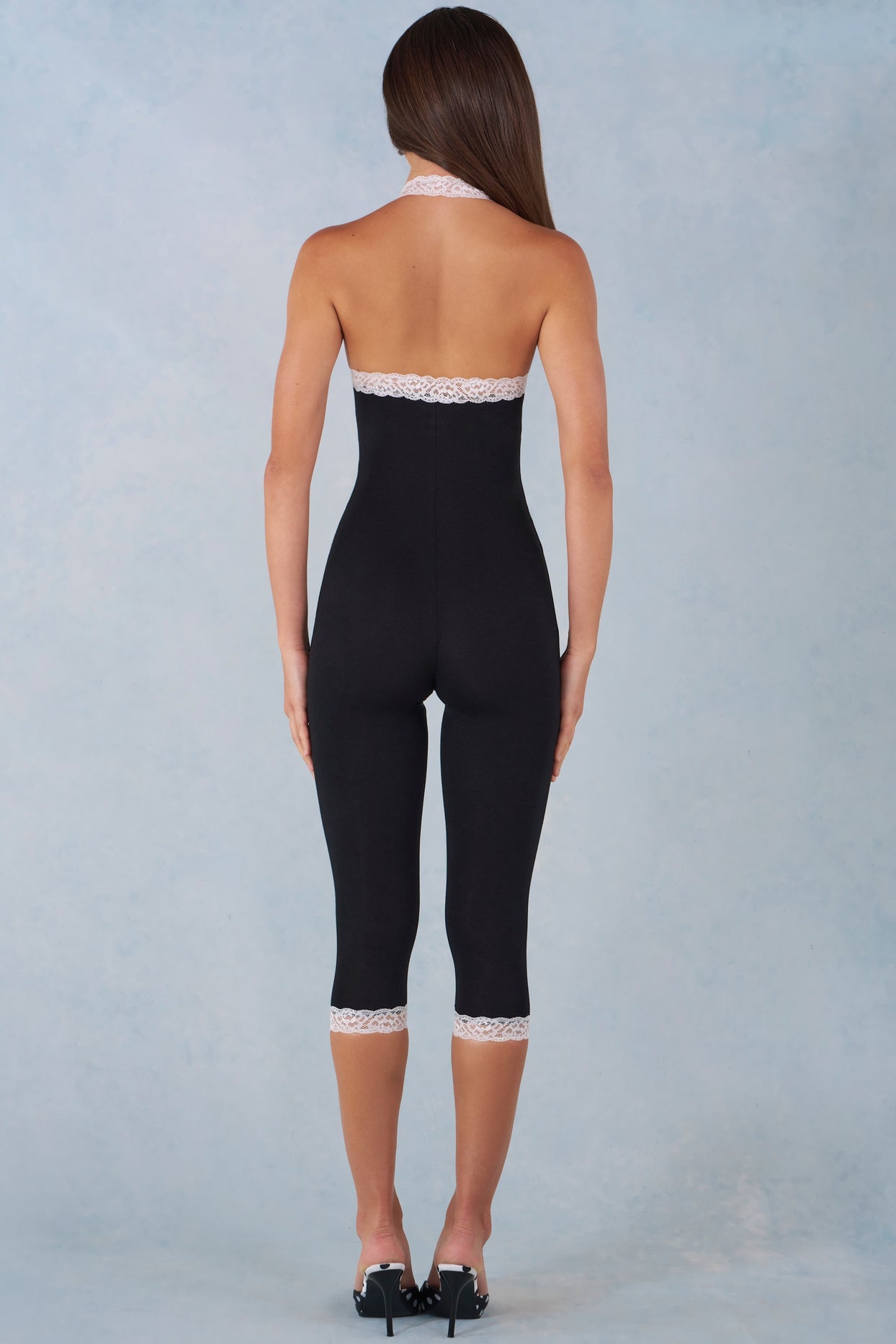 Modal Lace-Trim Capri Jumpsuit  in Black - 3