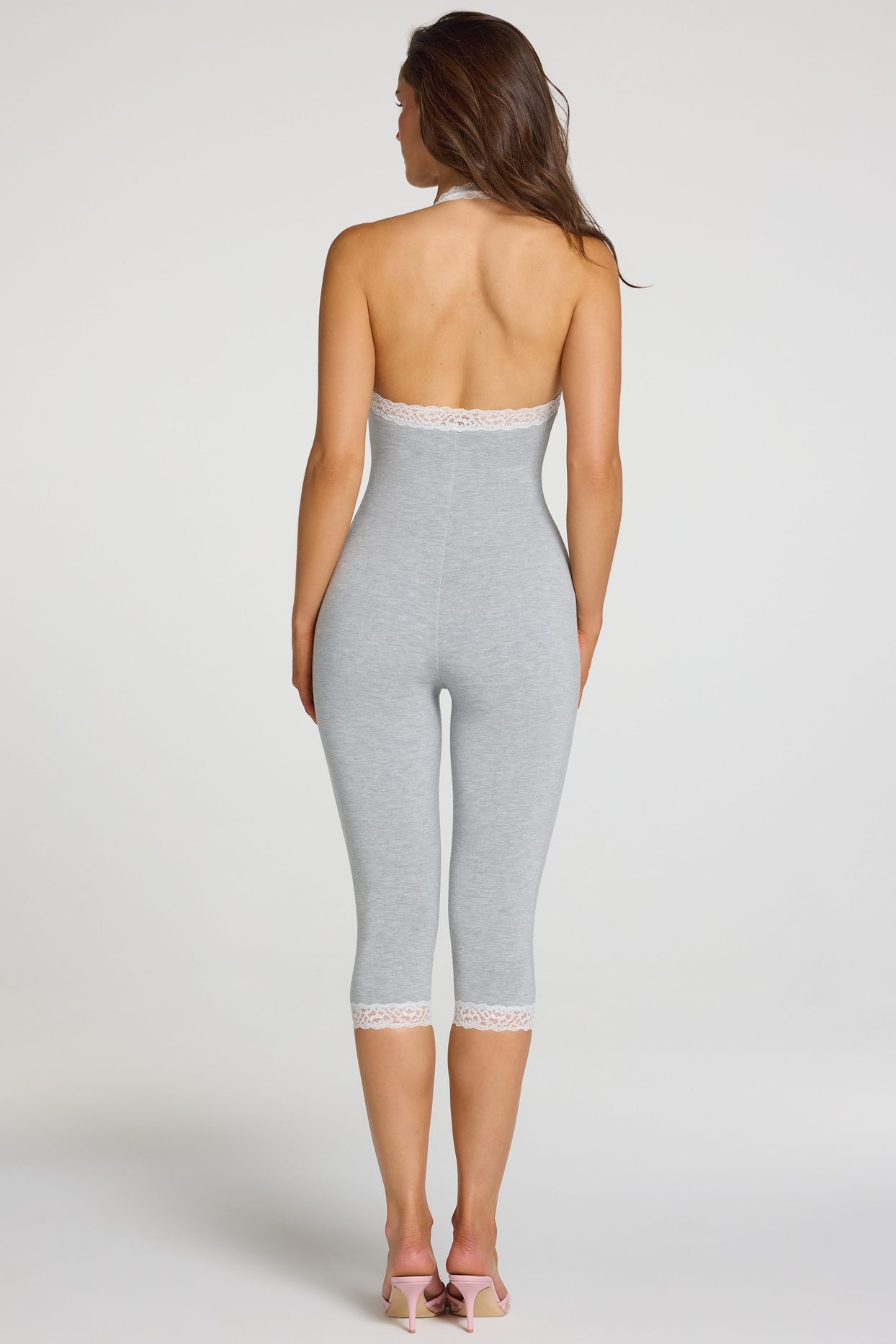Modal Lace-Trim Capri Jumpsuit in Grey Marl - 3