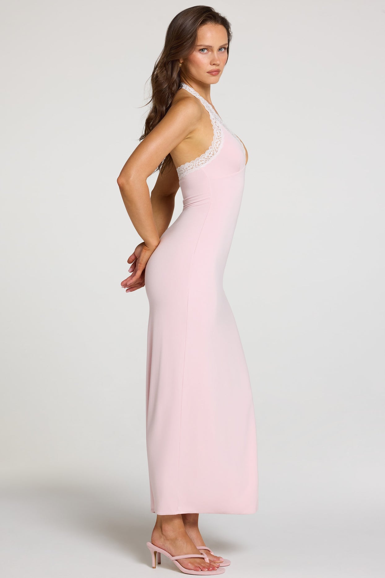 Modal Lace-Trim Maxi Dress in Baby Pink - 8