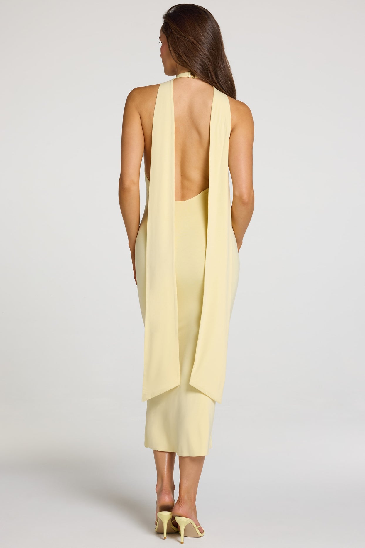 Modal Halterneck Midaxi Dress in Pastel Yellow - 4