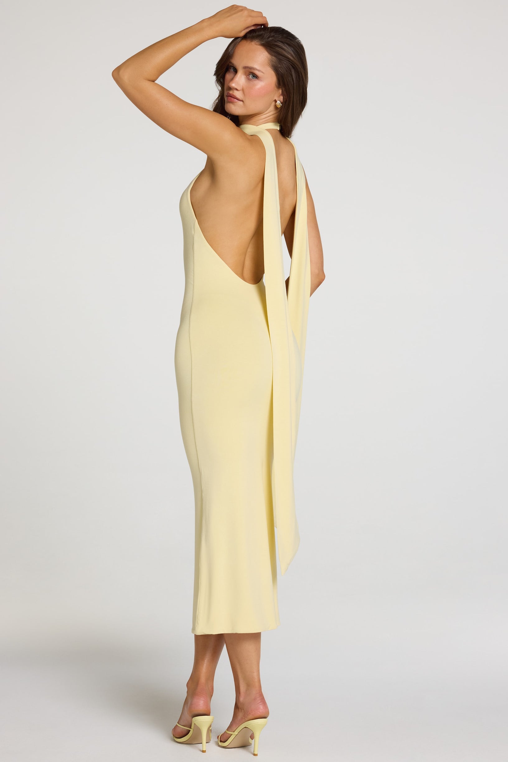 Modal Halterneck Midaxi Dress in Pastel Yellow - 2