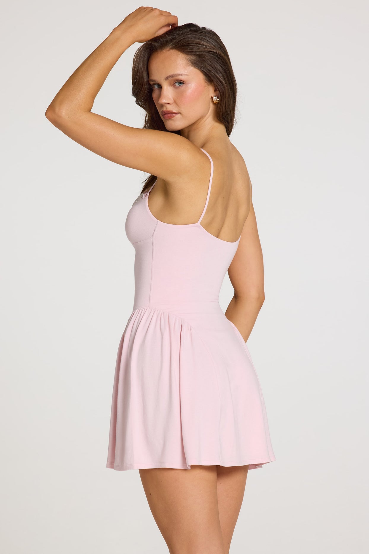 Modal Lace-Trim Mini Dress in Baby Pink - 8