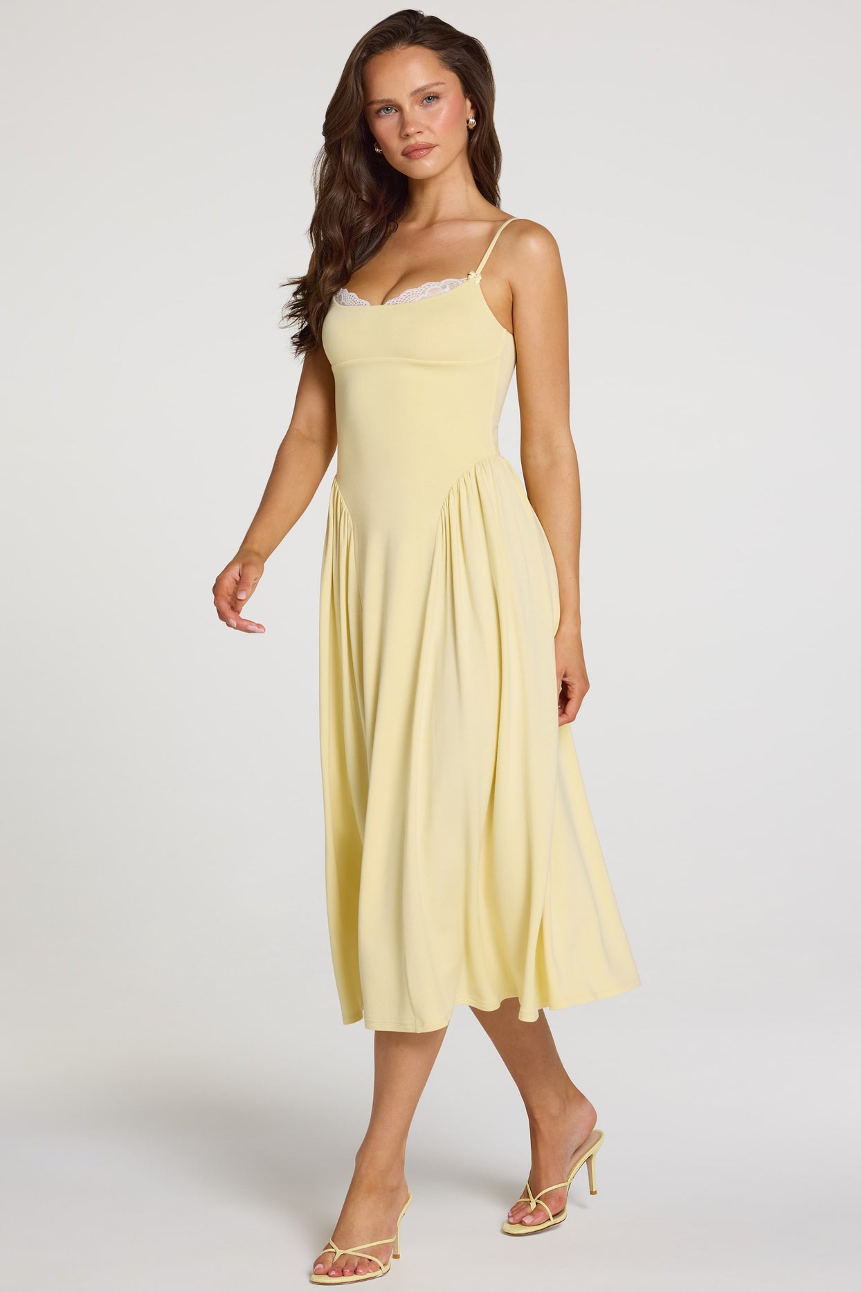 Modal Lace-Trim Midaxi Dress in Pastel Yellow - 8