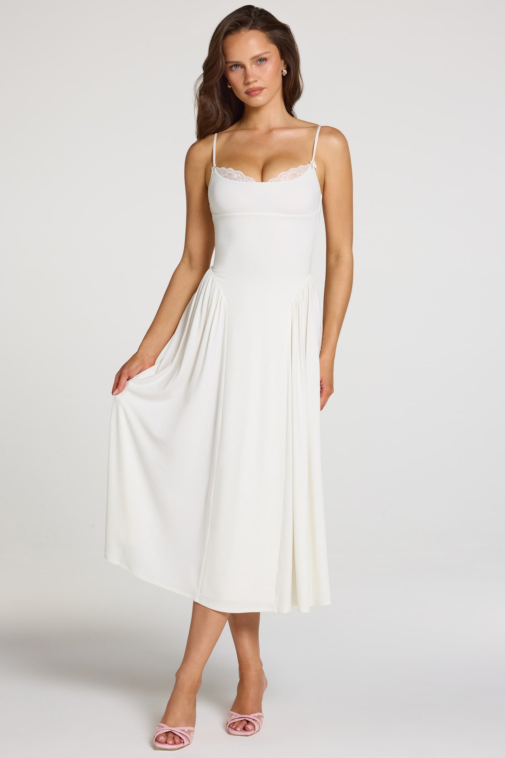 Modal Lace-Trim Midaxi Dress in White - 1