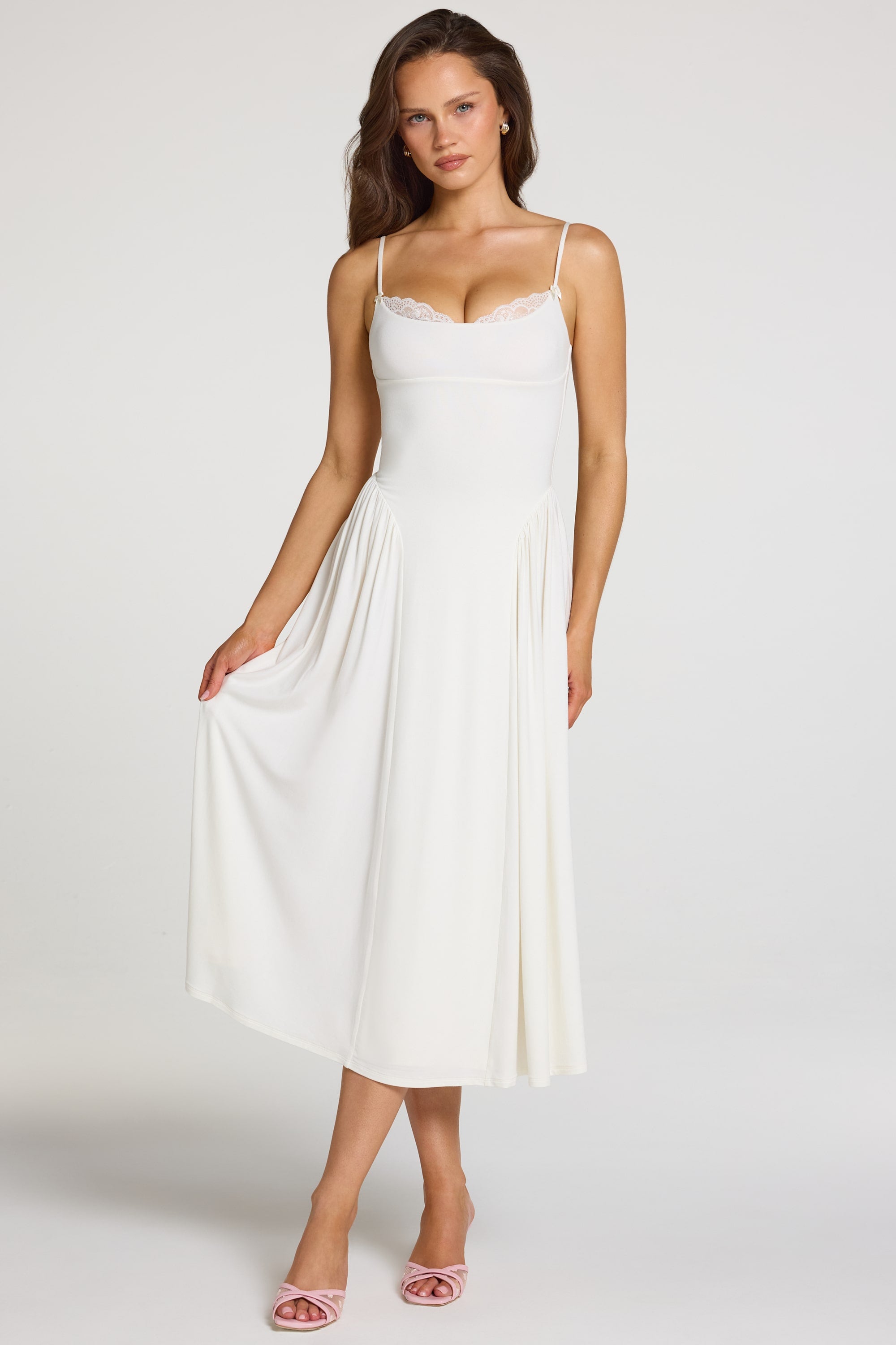 Modal Lace-Trim Midaxi Dress in White - 1