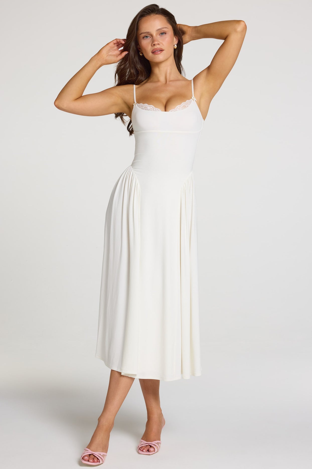 Modal Lace-Trim Midaxi Dress in White - 4