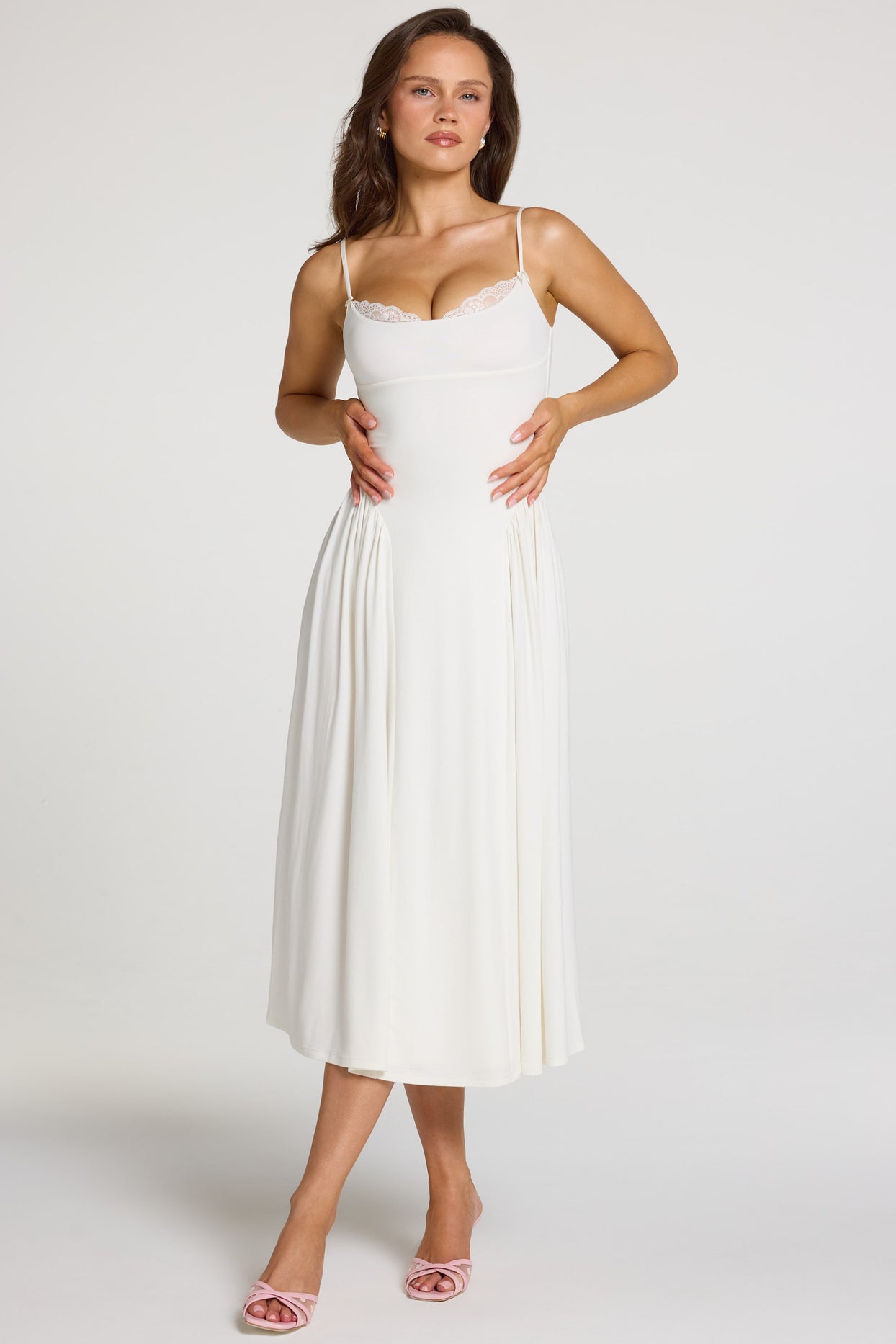Modal Lace-Trim Midaxi Dress in White - 5
