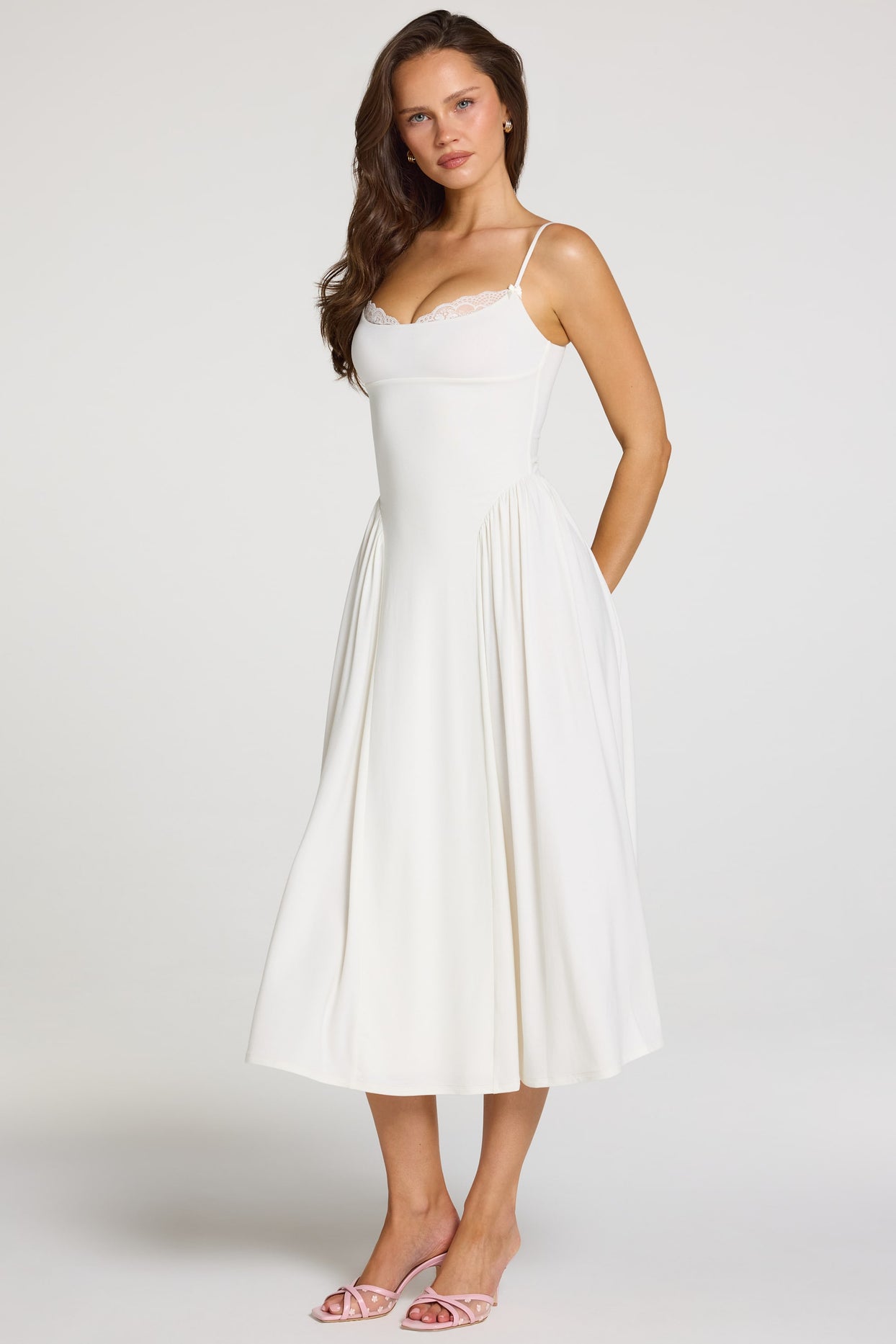 Modal Lace-Trim Midaxi Dress in White - 6