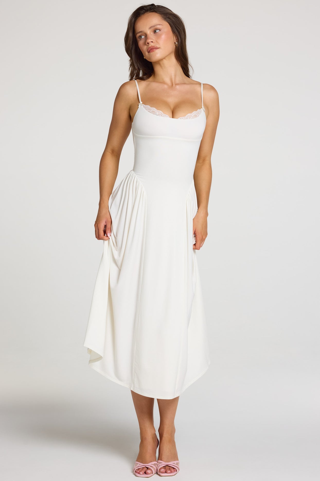 Modal Lace-Trim Midaxi Dress in White - 8