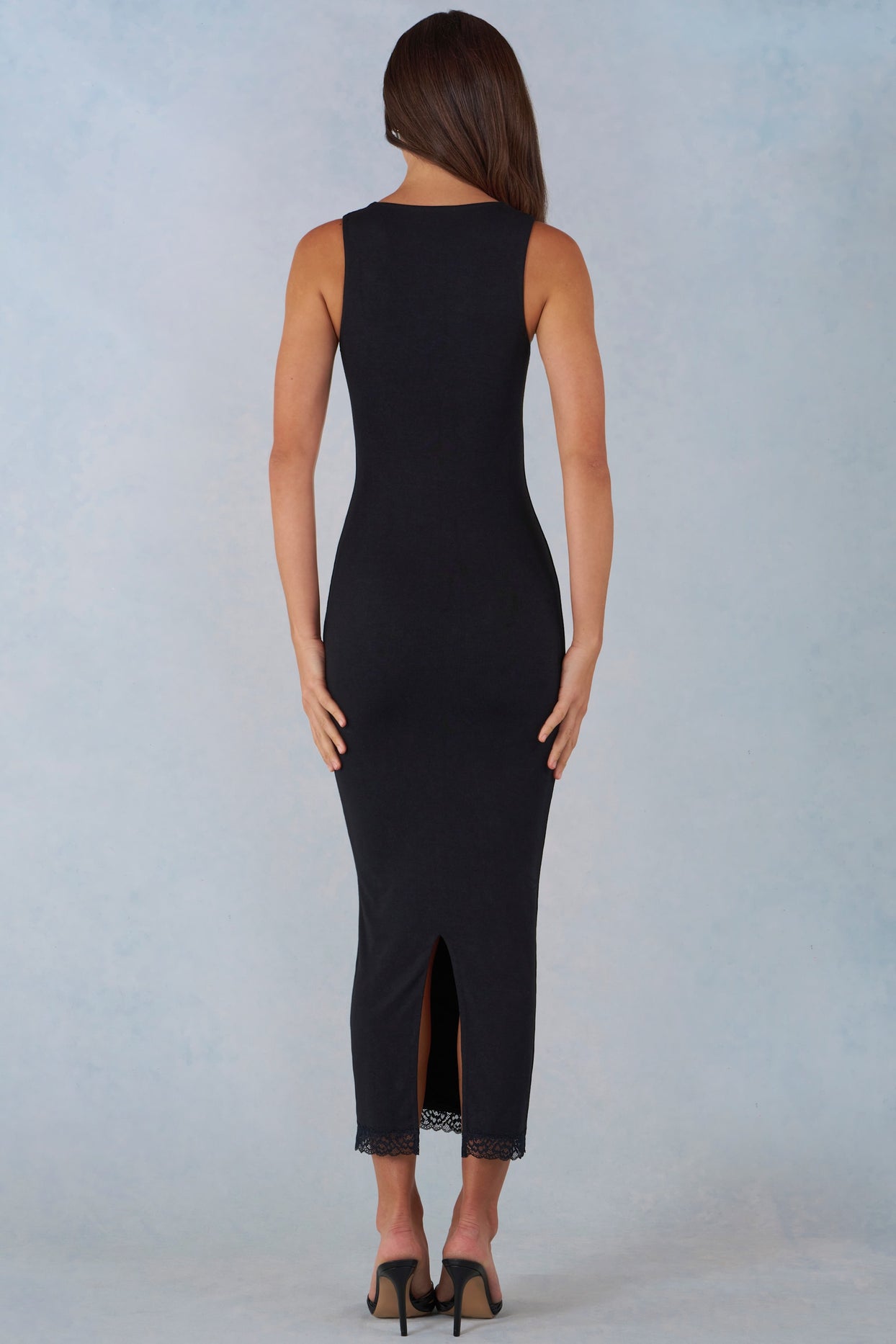 Modal Lace-Trim Midaxi Dress in Black - 5