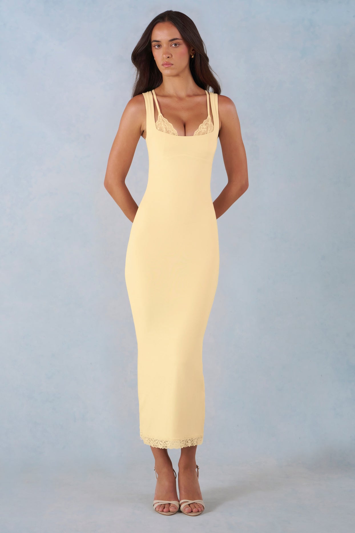 Modal Lace-Trim Midaxi Dress in Butter Yellow - 6