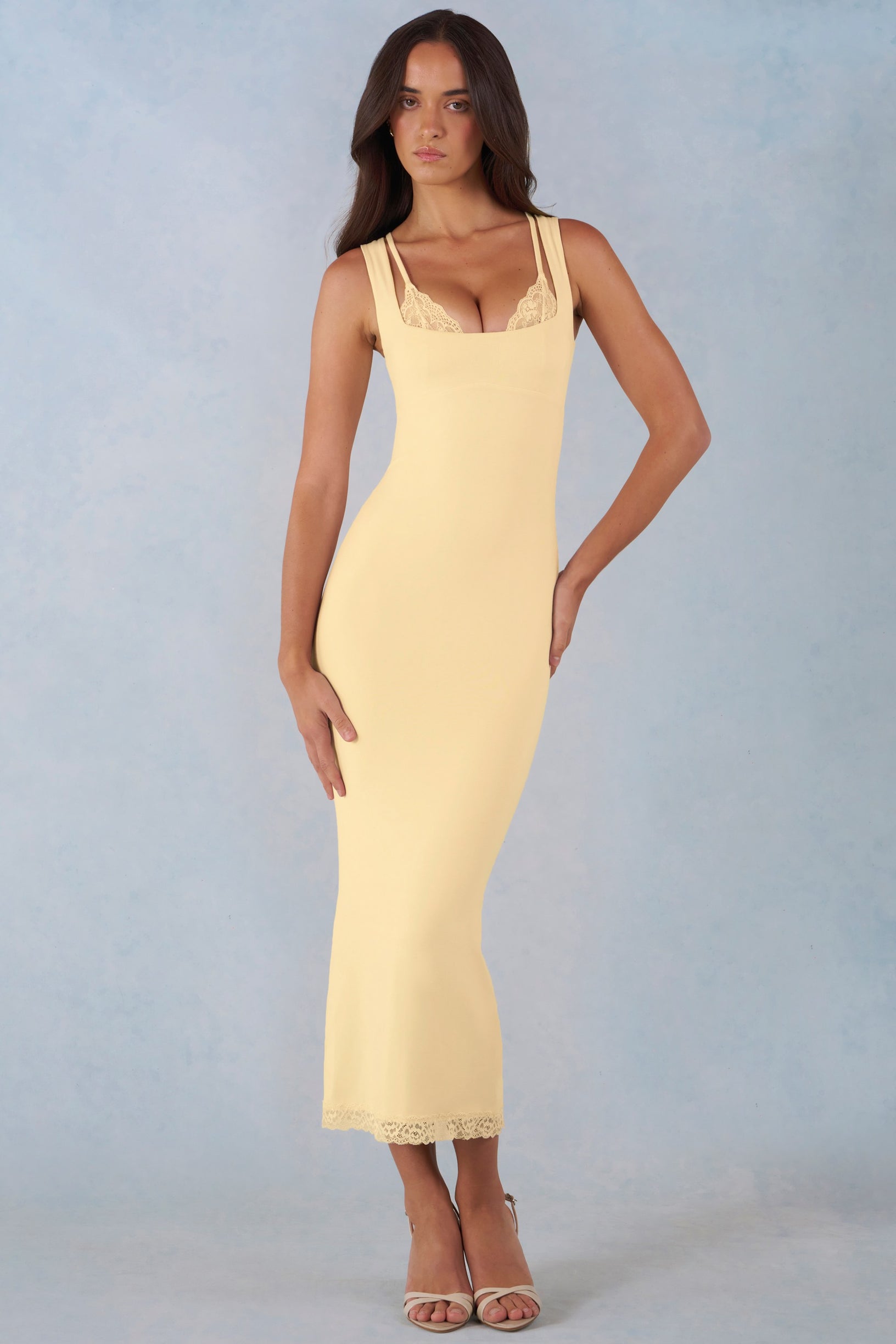 Modal Lace-Trim Midaxi Dress in Butter Yellow - 1