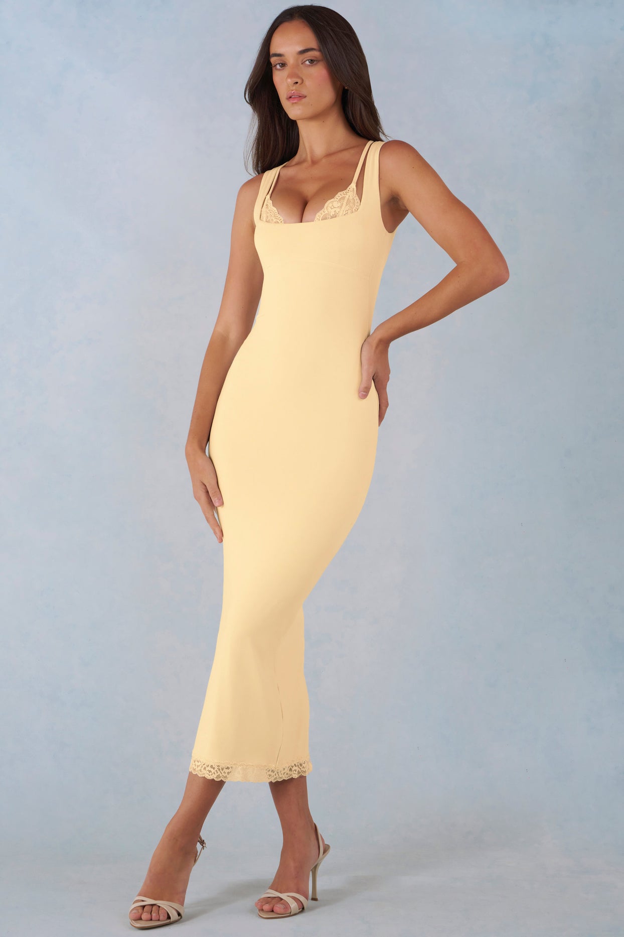 Modal Lace-Trim Midaxi Dress in Butter Yellow - 7