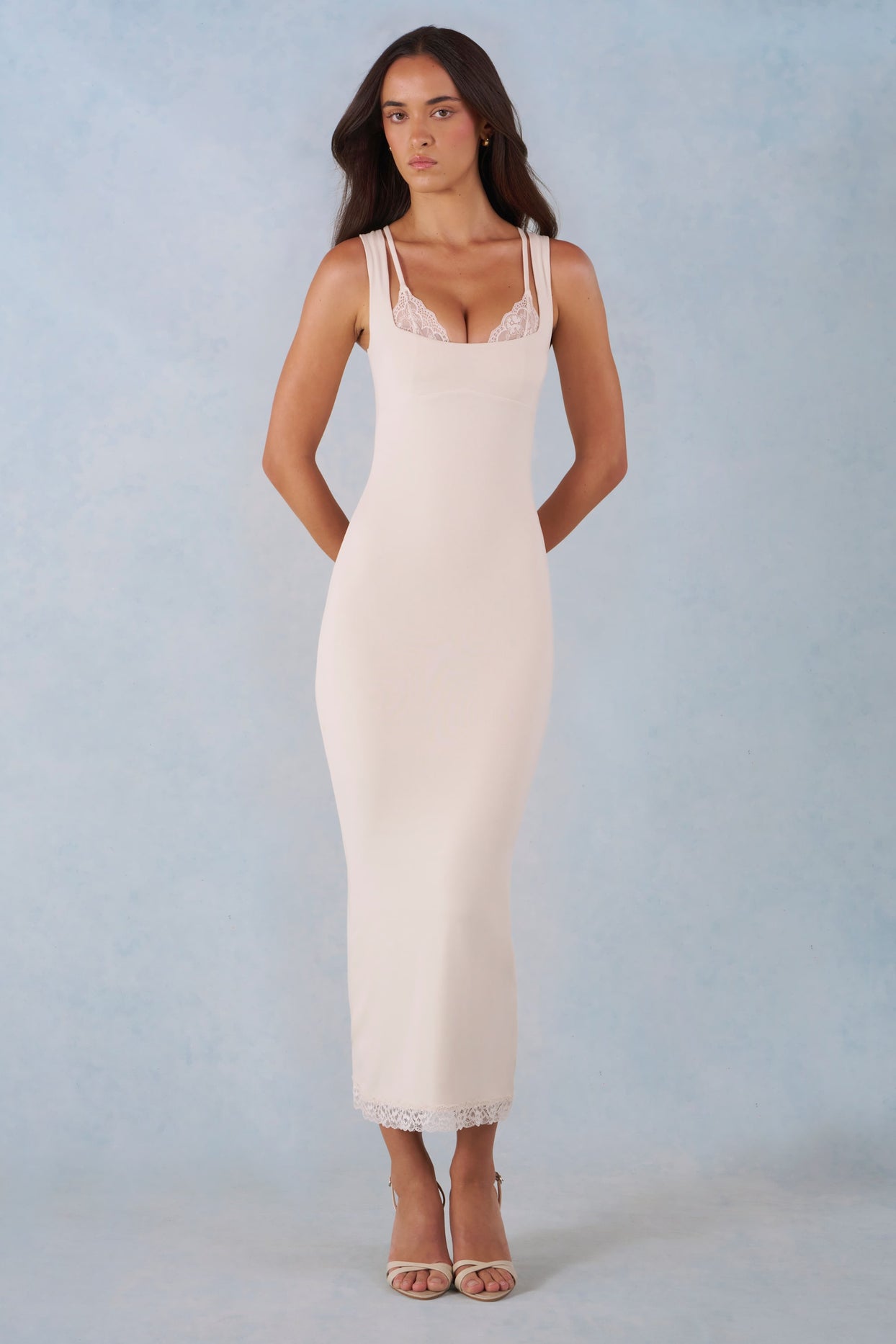Modal Lace-Trim Midaxi Dress in Ivory - 5