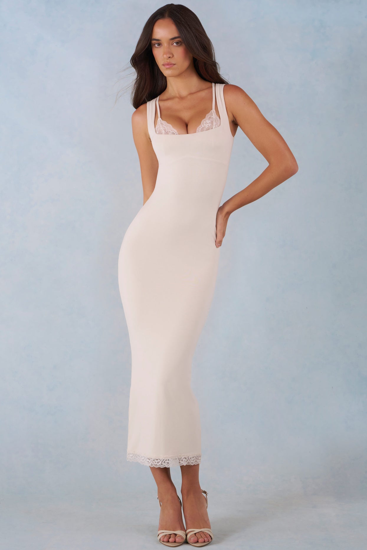 Modal Lace-Trim Midaxi Dress in Ivory - 10
