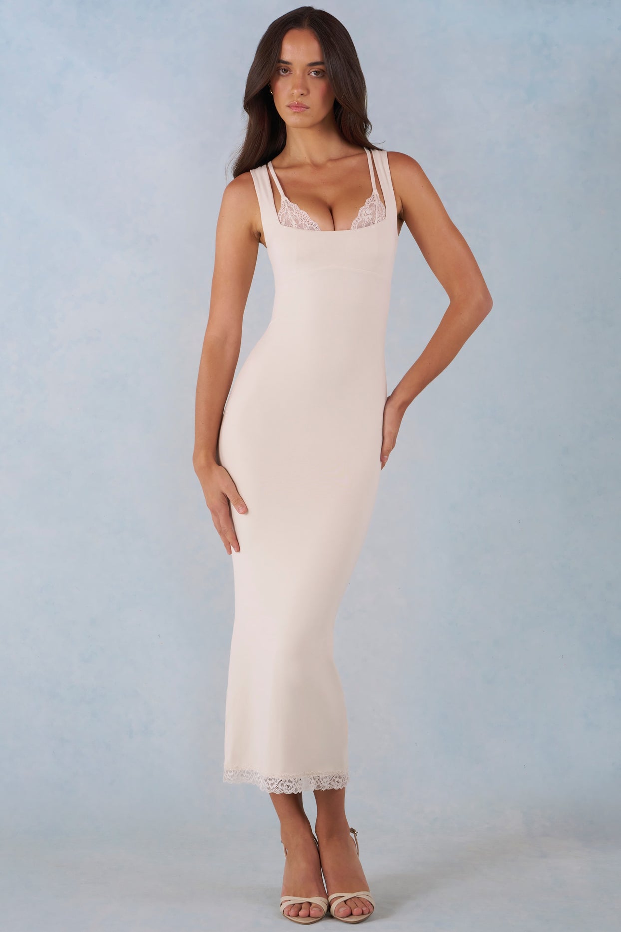 Modal Lace-Trim Midaxi Dress in Ivory - 8