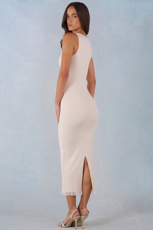 Modal Lace-Trim Midaxi Dress in Ivory