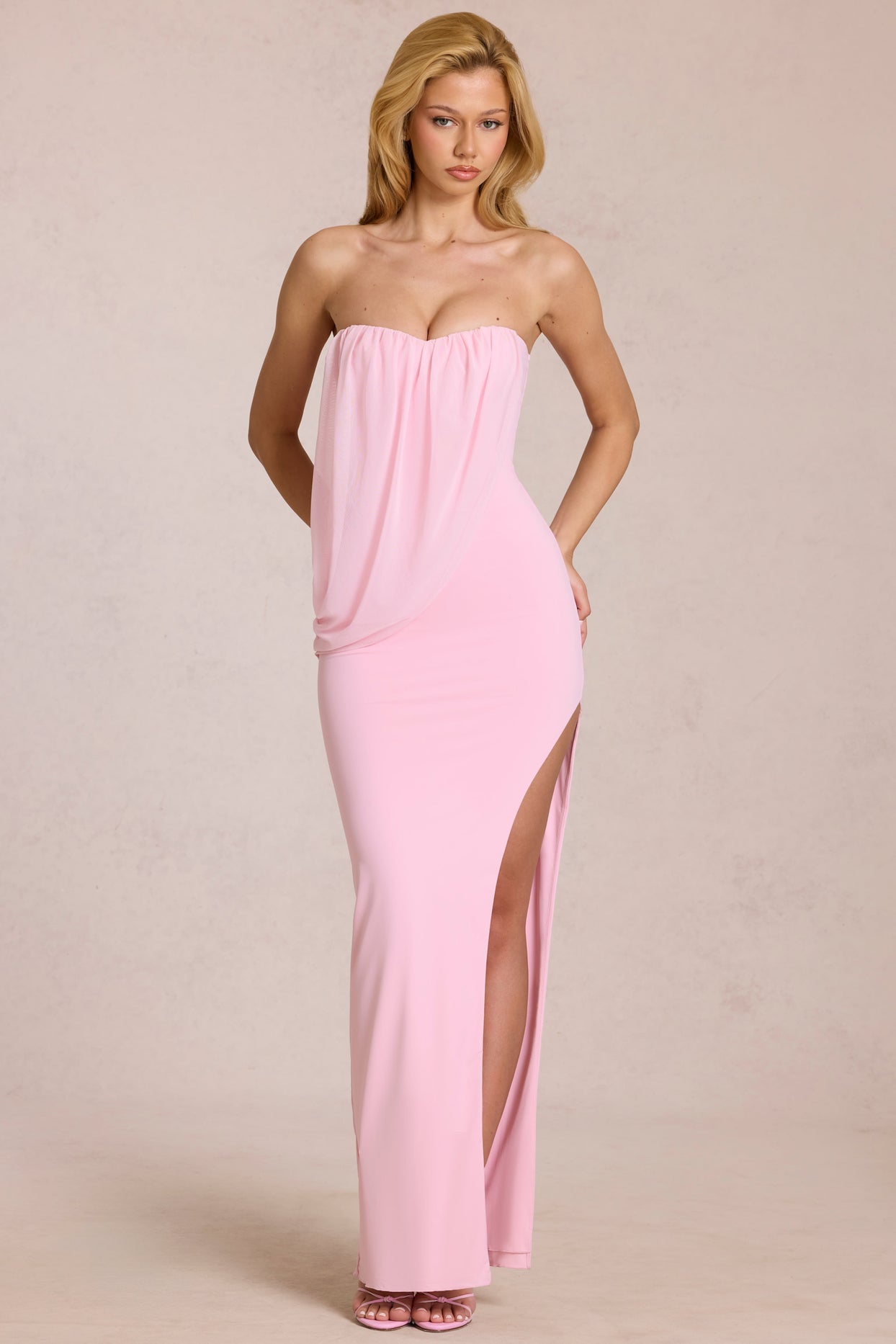 Bandeau Draped Maxi Dress in Blossom Pink - 8