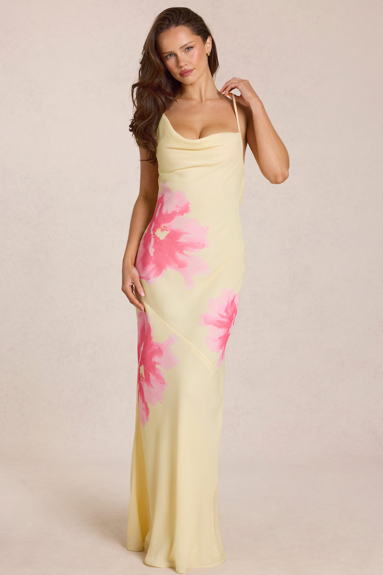 Chiffon Maxi Dress in Yellow Floral Print - 4