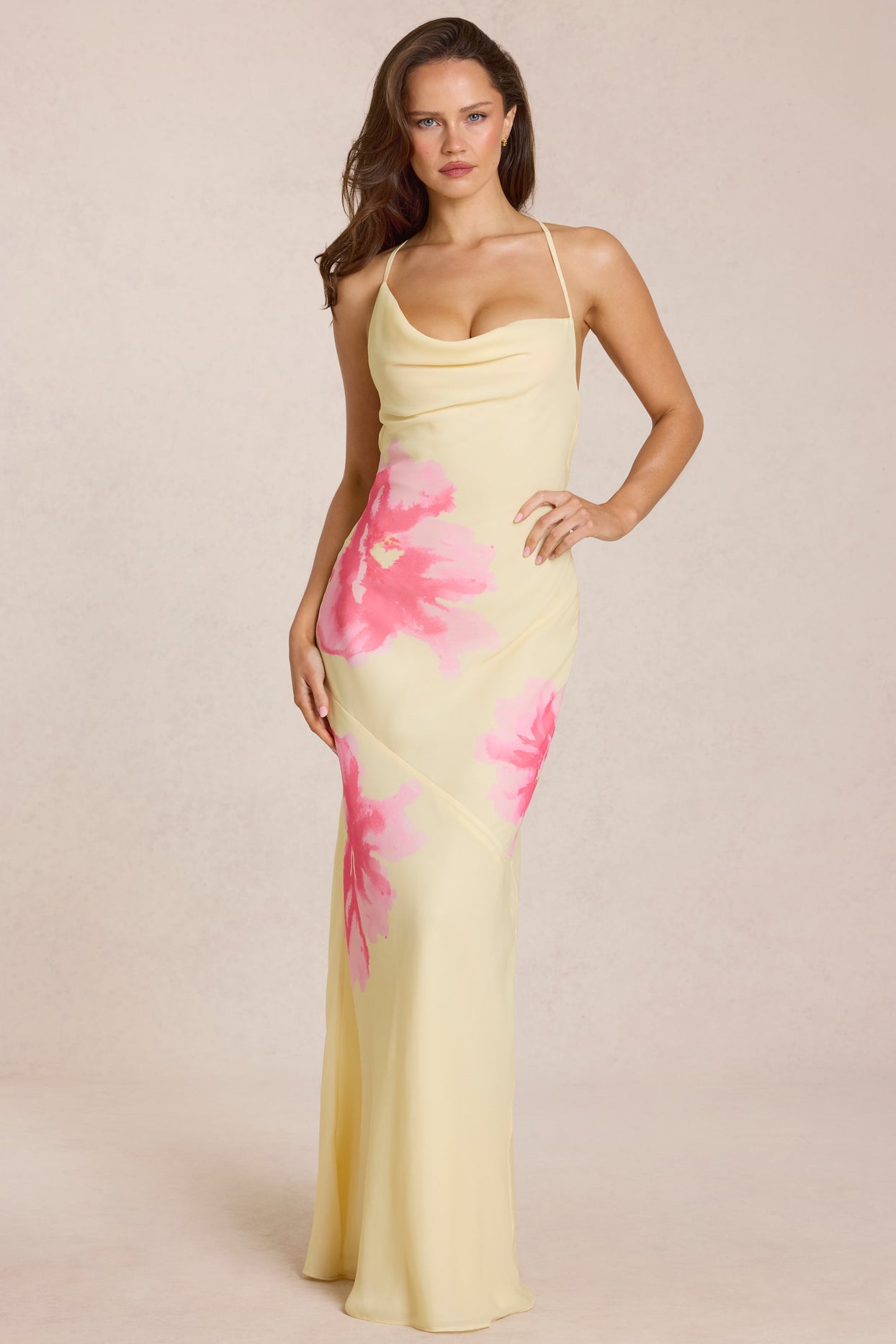 Chiffon Maxi Dress in Yellow Floral Print - 6
