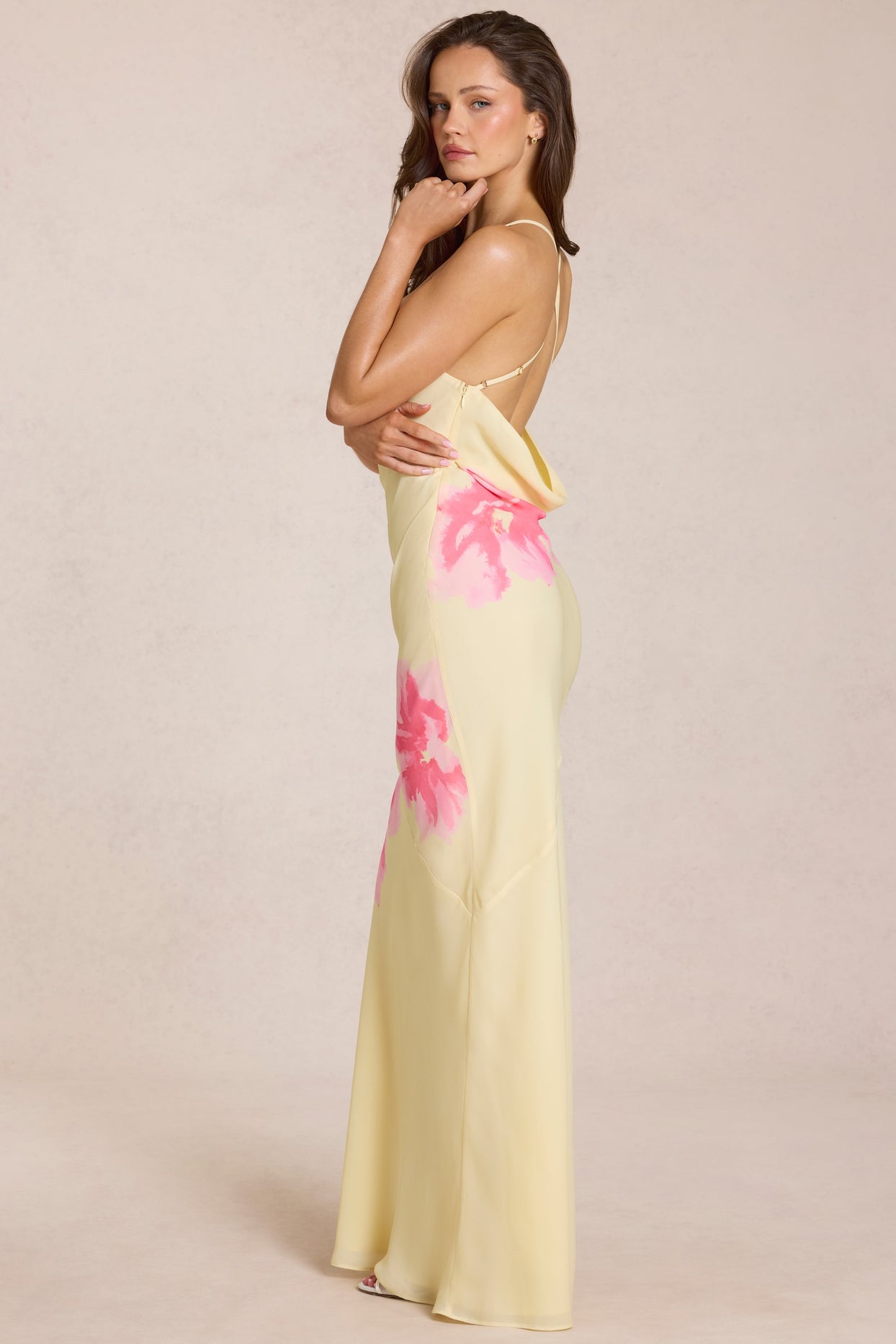 Chiffon Maxi Dress in Yellow Floral Print - 3