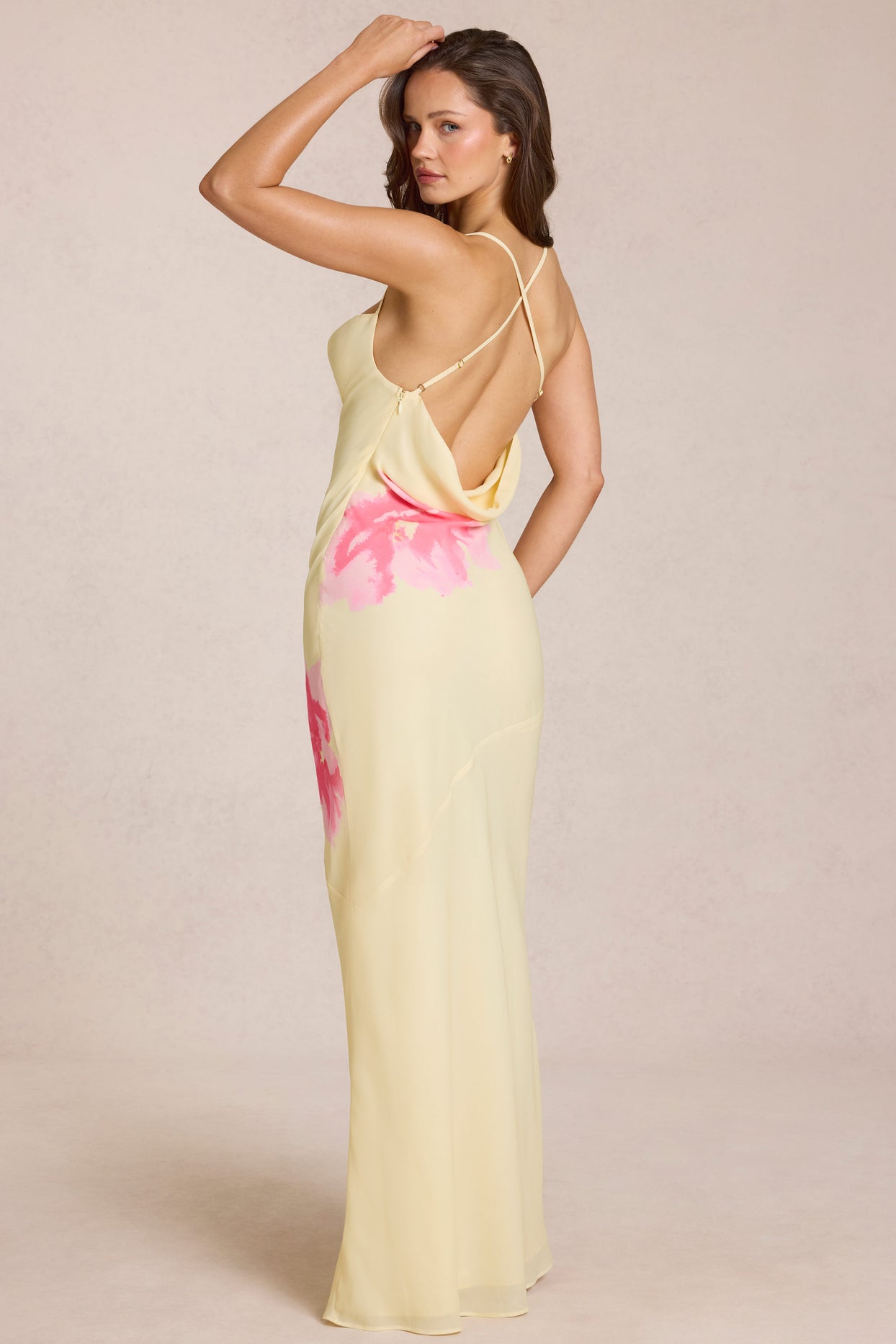 Chiffon Maxi Dress in Yellow Floral Print - 2