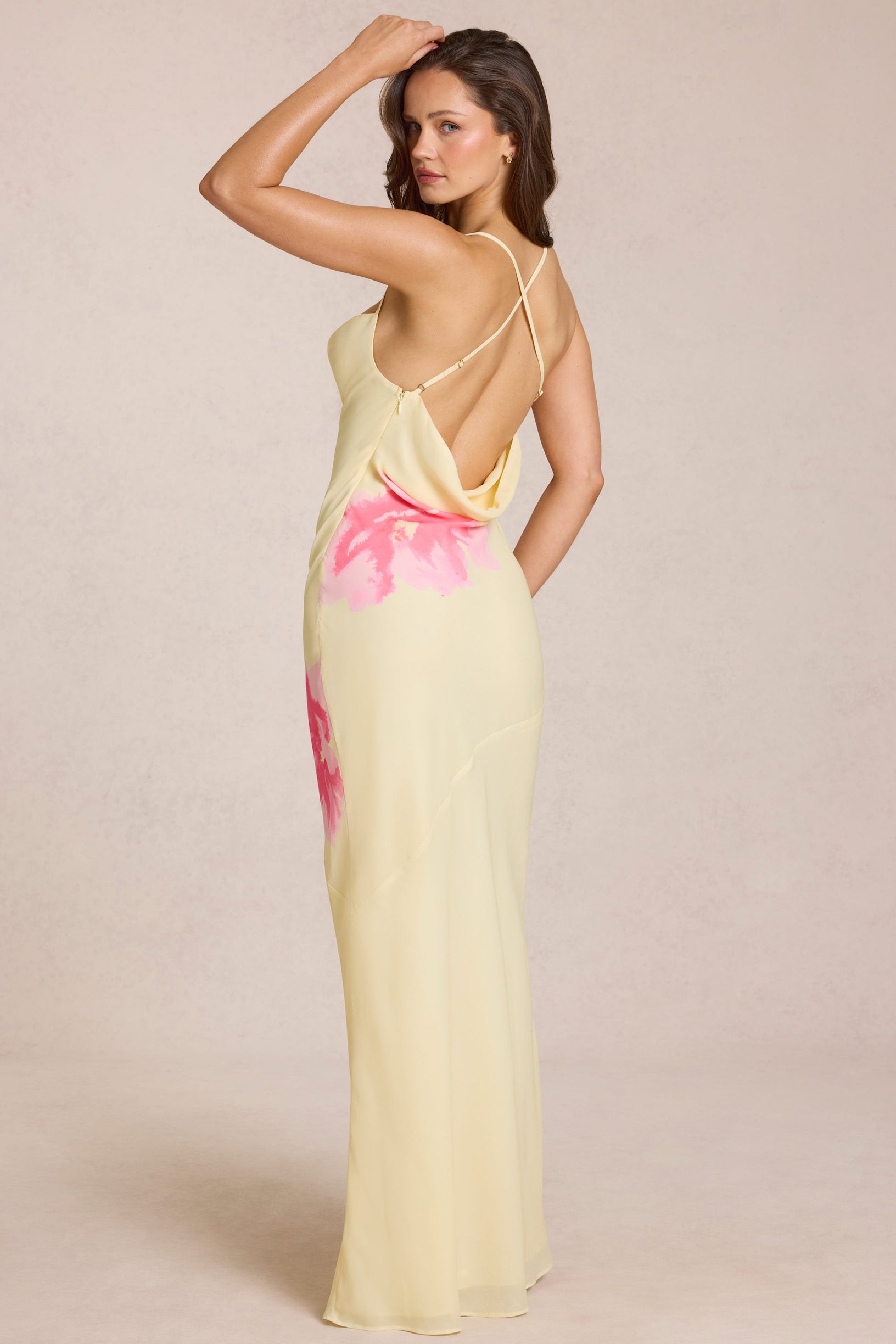 Chiffon Maxi Dress in Yellow Floral Print - 2