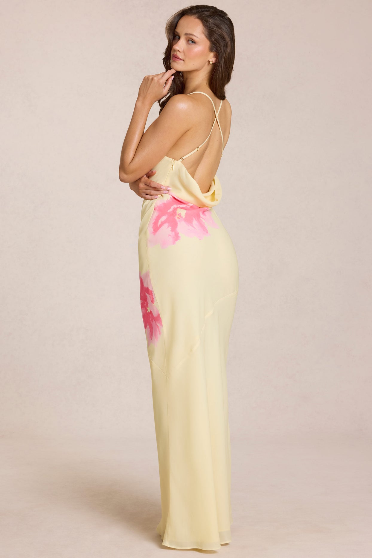 Chiffon Maxi Dress in Yellow Floral Print - 5