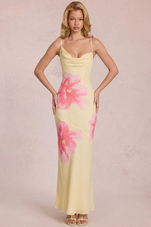 Chiffon Maxi Dress in Yellow Floral Print