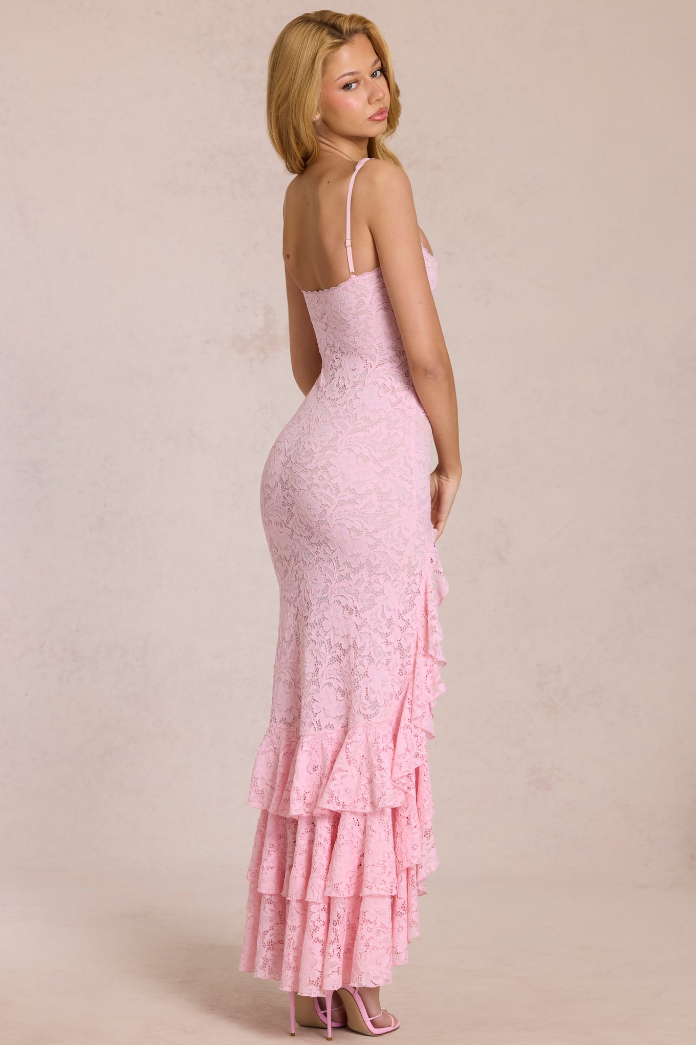 Lace Ruffle Maxi Dress in Blossom Pink - 2