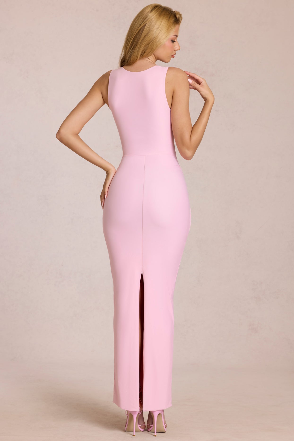 Square-Neck Tie-Gather Maxi Dress in Blossom Pink - 2