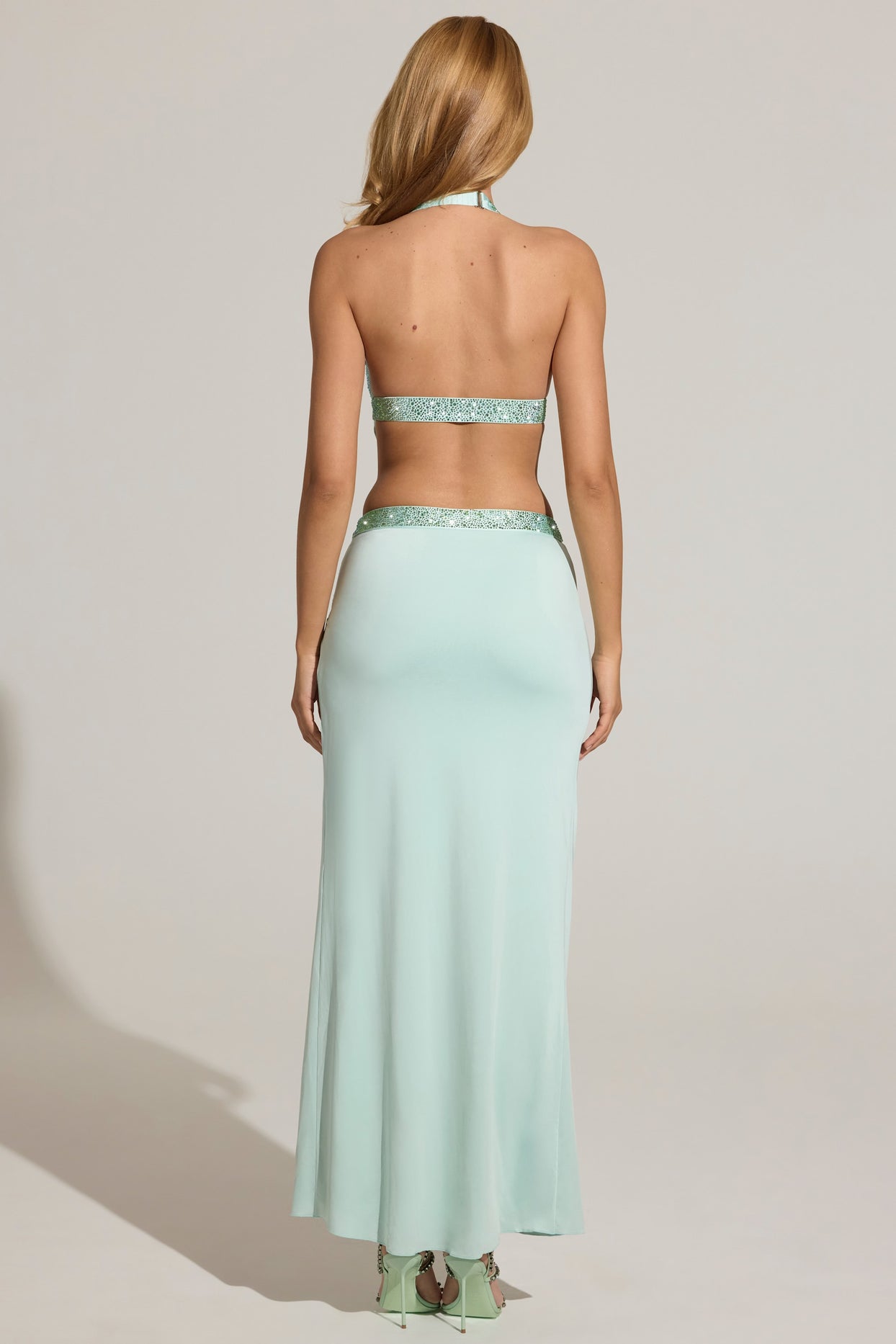 Embellished Low-Rise Maxi Skirt in Aqua Blue - 5