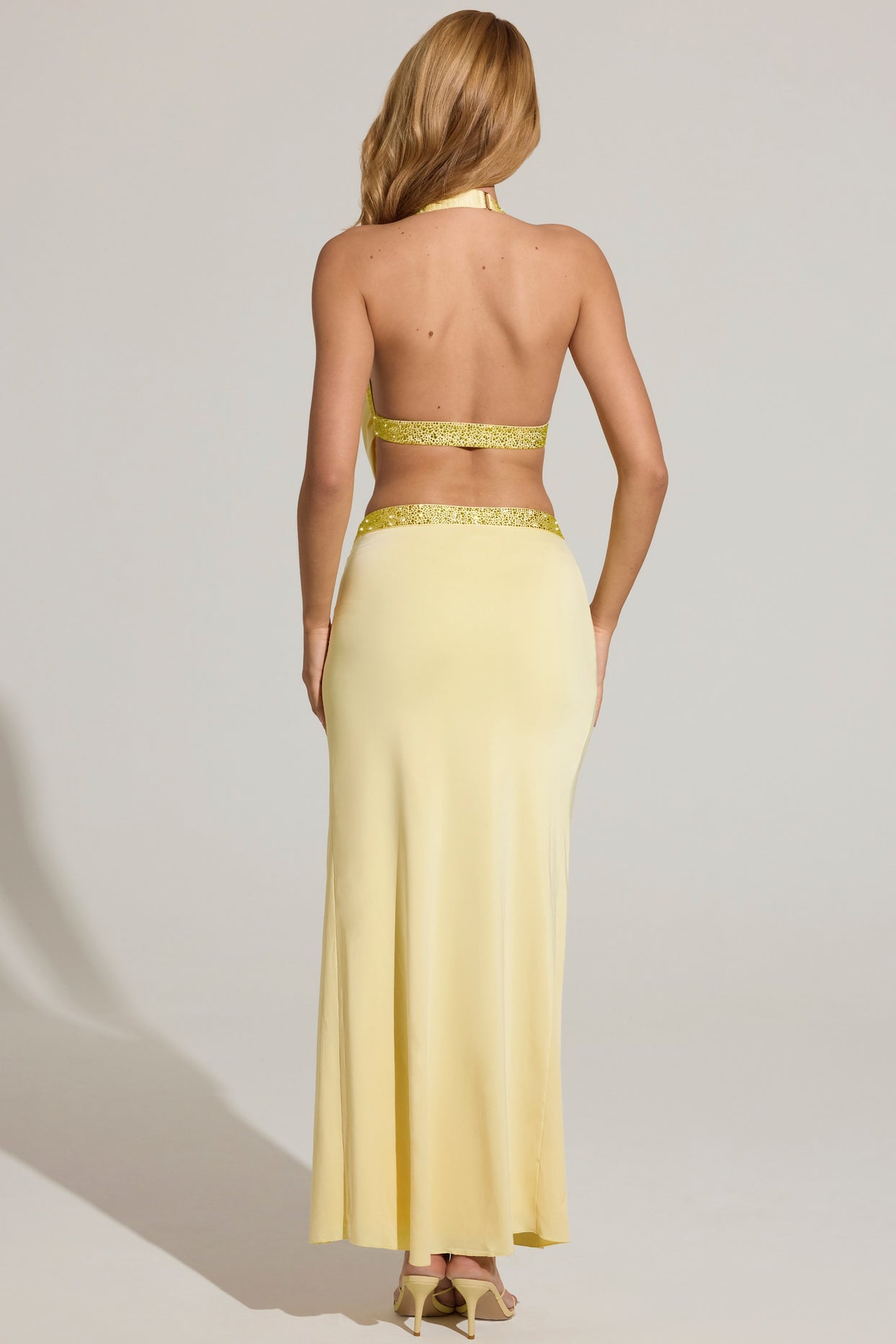 Embellished Low-Rise Maxi Skirt in Lemon Yellow - 5