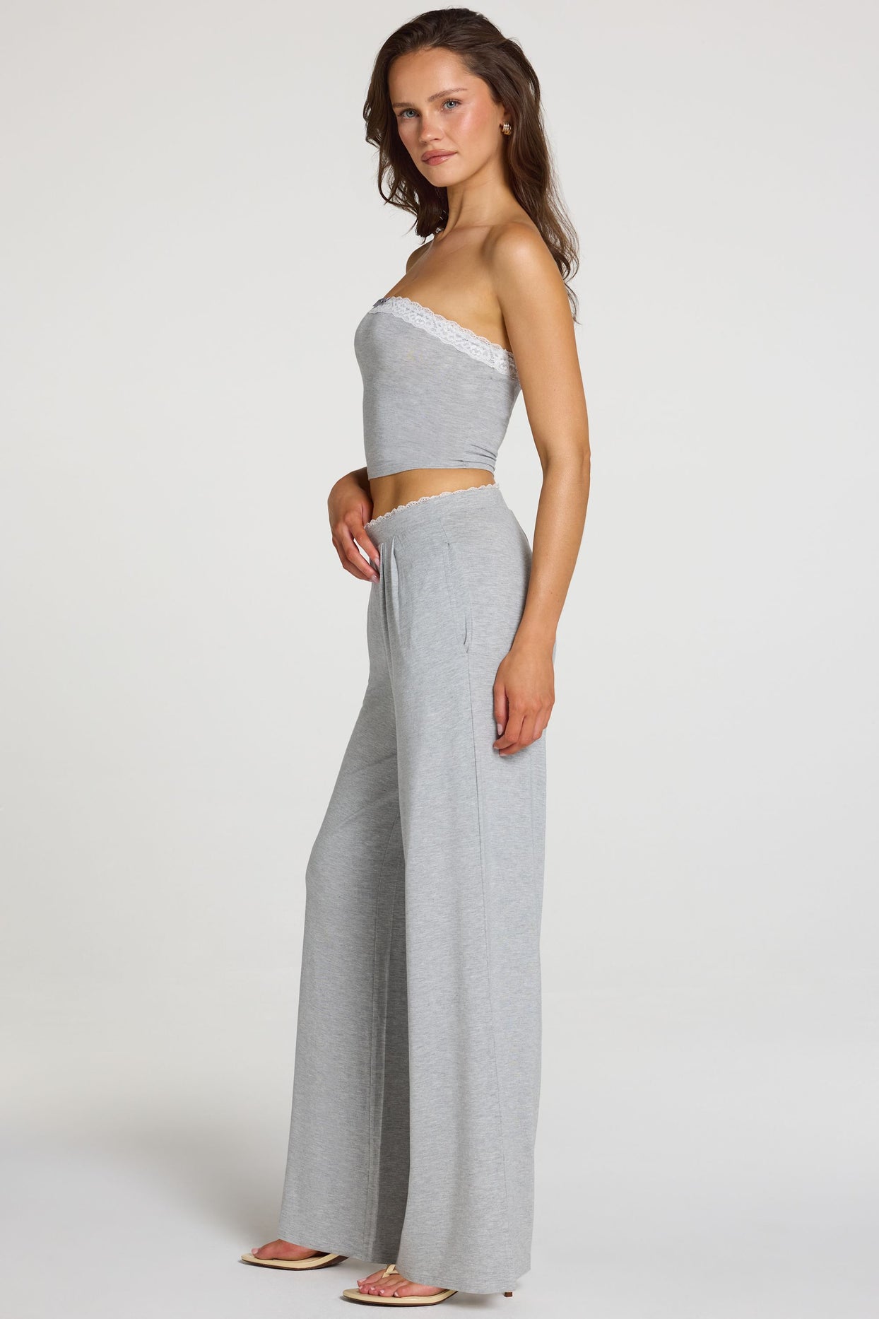 Modal Mid-Rise Wide-Leg Trousers in Grey Marl - 3