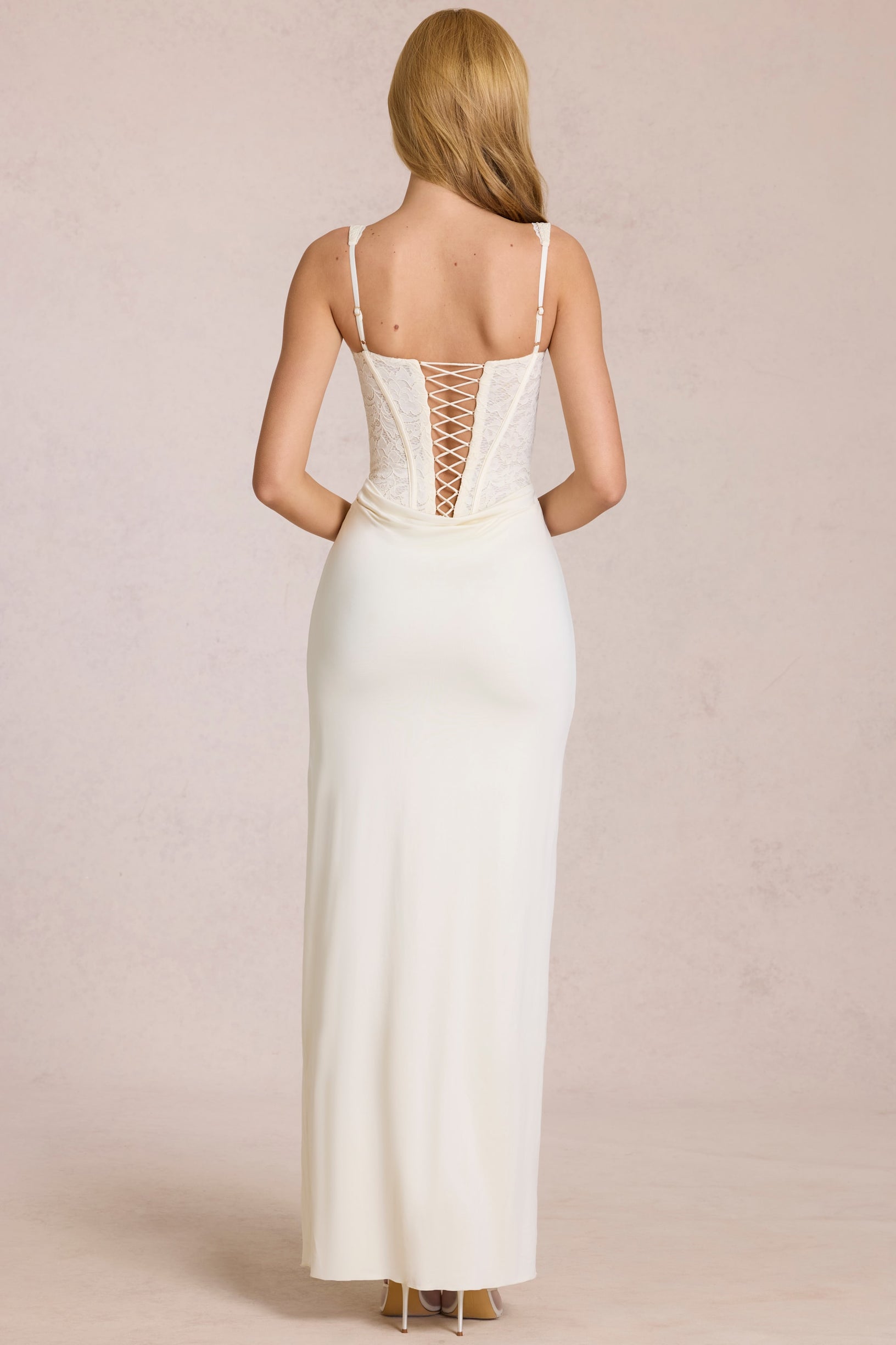 Lace Corset Maxi Dress in Pearl - 2