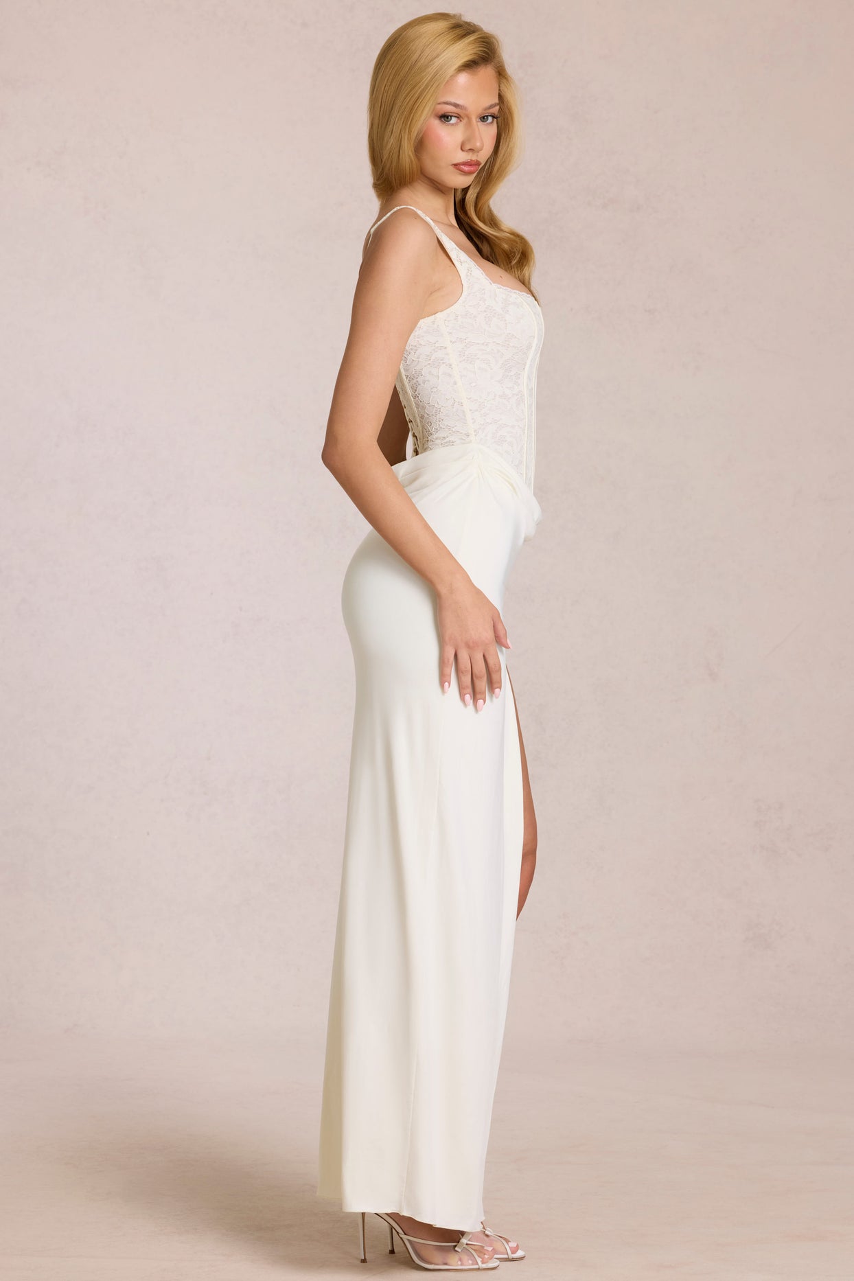 Lace Corset Maxi Dress in Pearl - 3