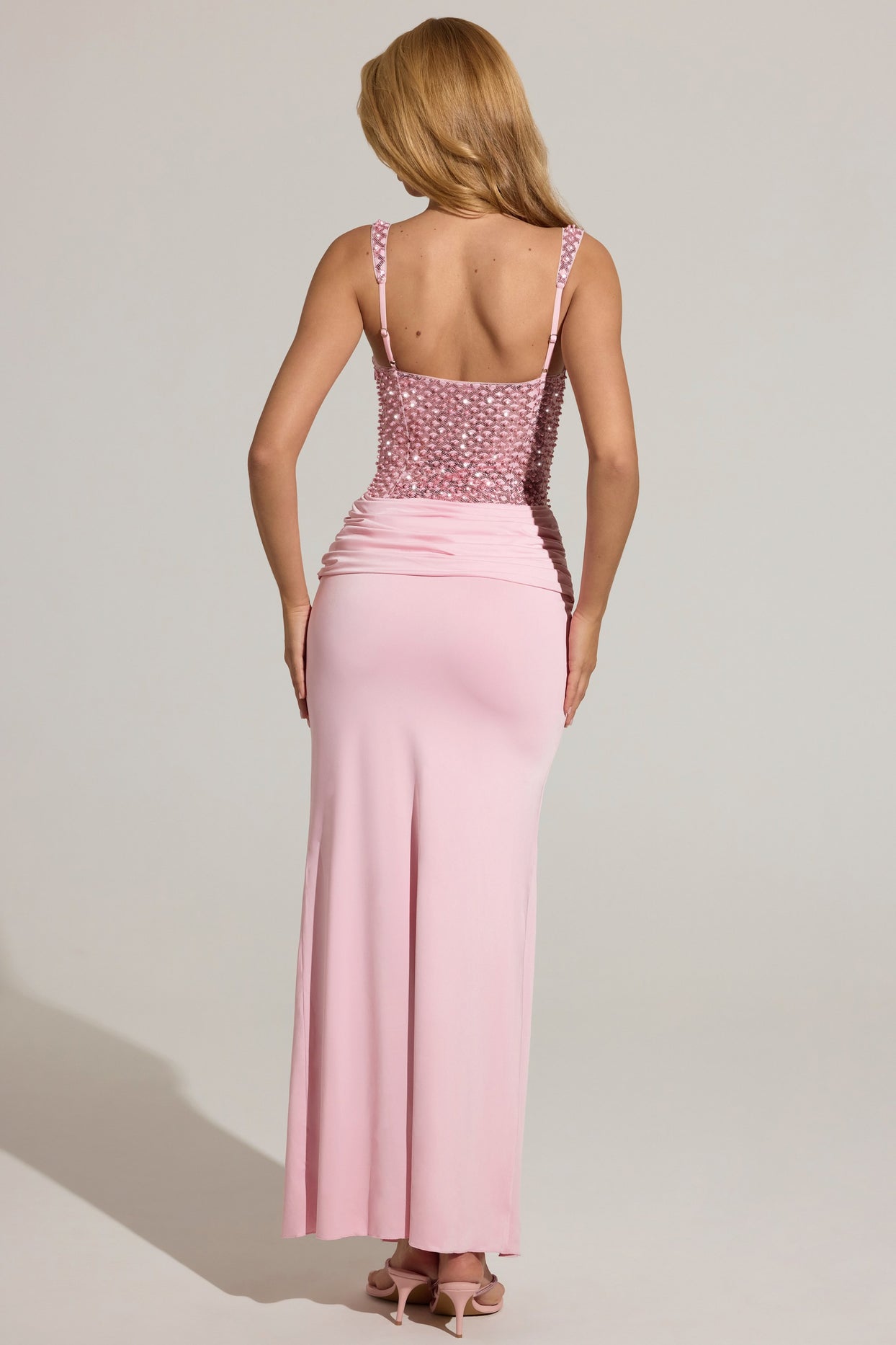 Embellished Corset Maxi Dress  in Blush Pink - 3