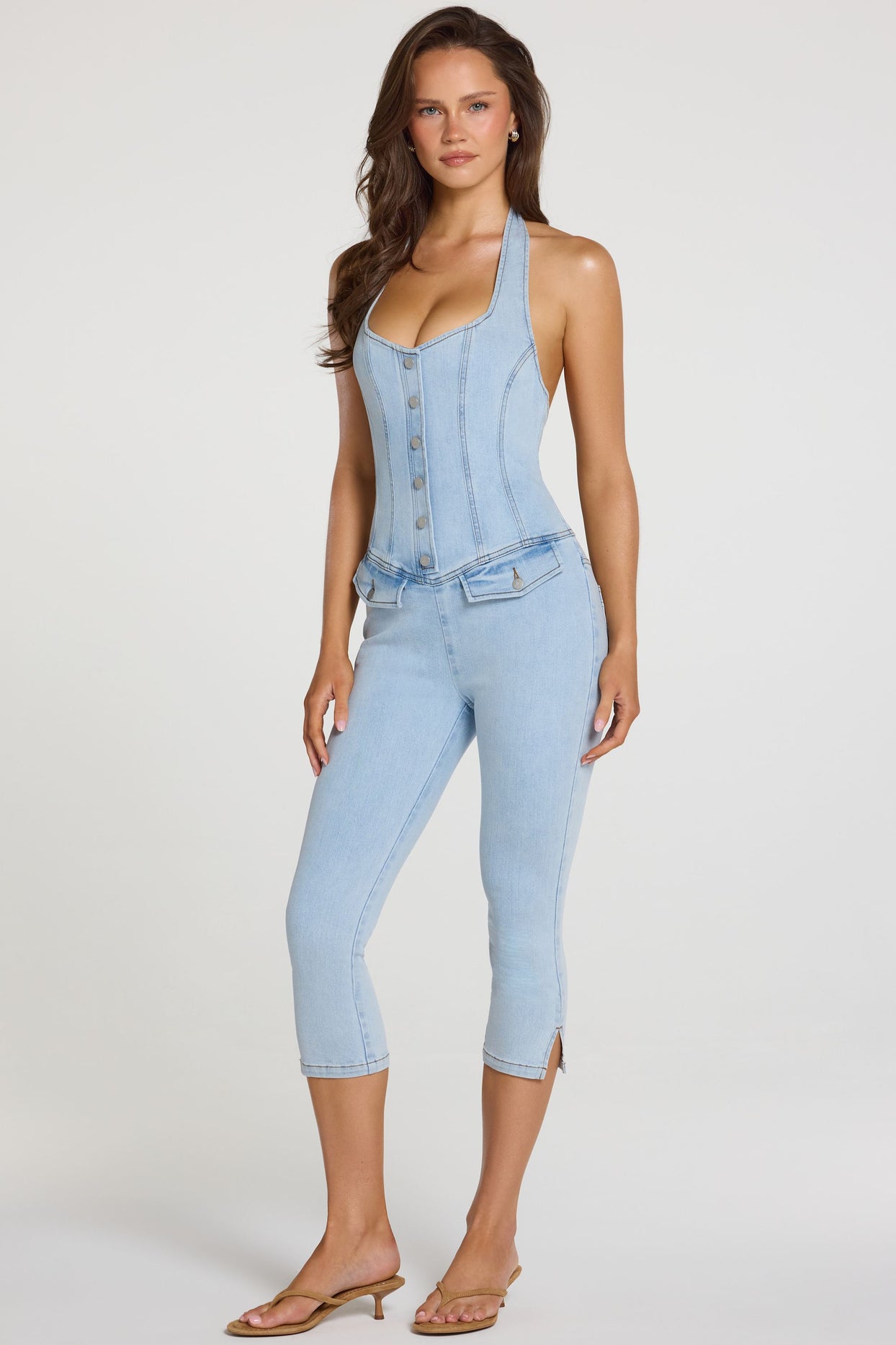 Denim Capri Jumpsuit  in Light Denim - 7