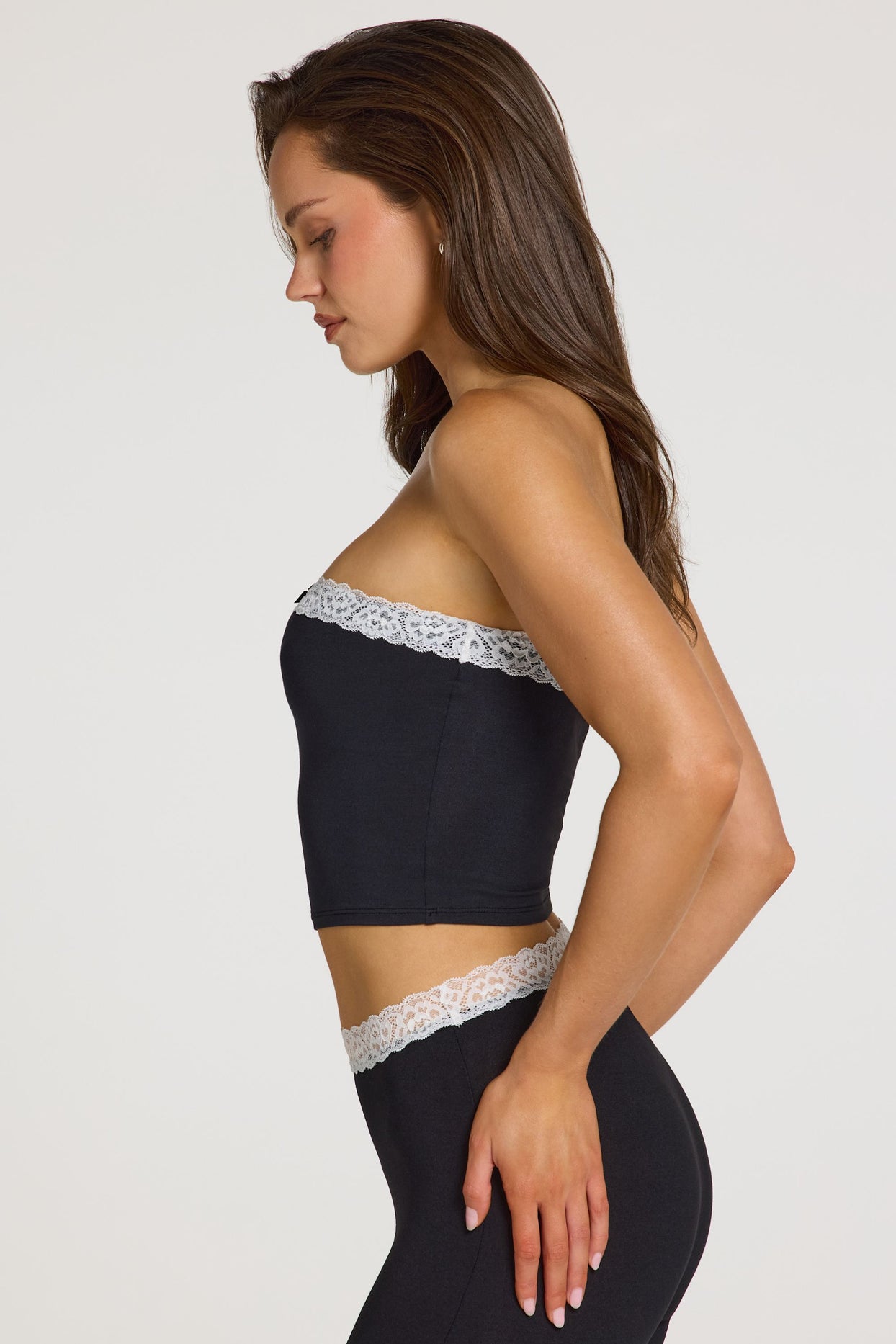 Modal Lace-Trim Bandeau Top  in Black - 5