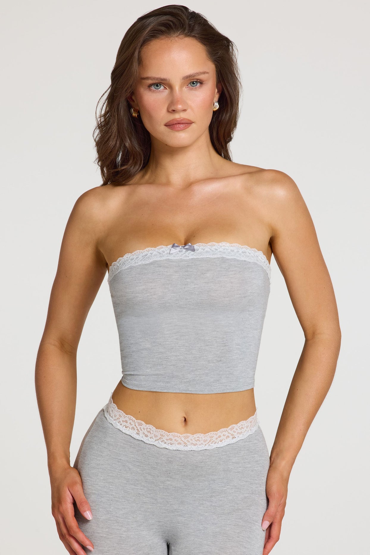 Modal Lace-Trim Bandeau Top  in Grey Marl - 6